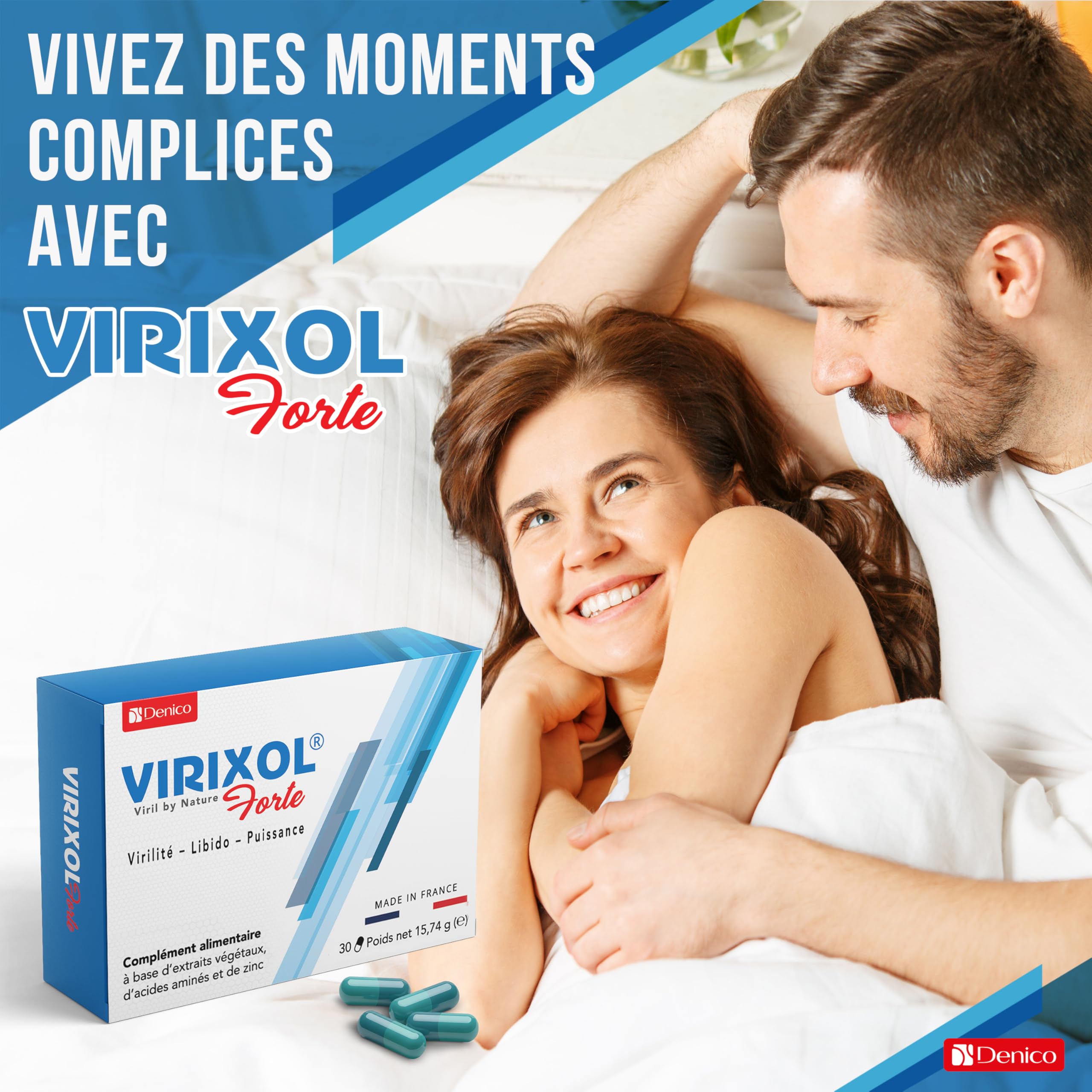 VIRIXOL FORTE® | Performance & Vitalité Masculine | Booster Libido, Érection & Virilité | Maca, Ginseng, Tribulus, L-Arginine, L-Citrulline, Zinc | 100% Naturel | Fabriqué en France | 30 Gélules
