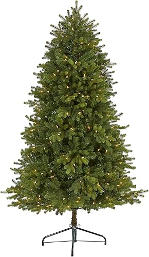 Miniatura 8 de Nearly Natural Árbol de Navidad artificial de abeto de Manchester de 6.5 pies con 300 luces y 781 ramas flexibles