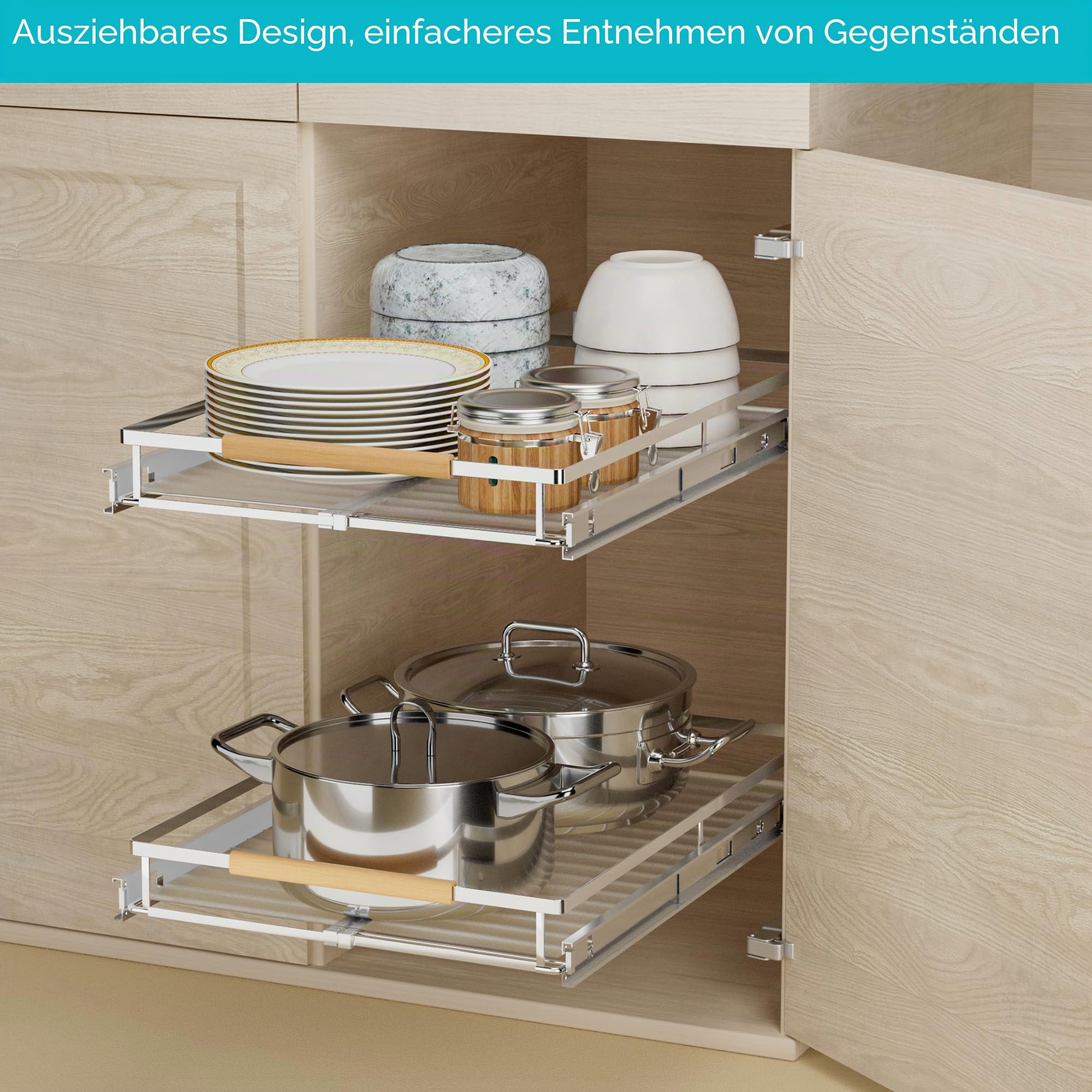 IPEGTOP 2er-Set Ausziehbarer Schubladenorganizer [30,7-46,7 cm B x 43,9 cm T] | Schwerlastregal für Küchenschränke & Spülenunterschränke | Verstellbare Breite 30,7-46,7 cm