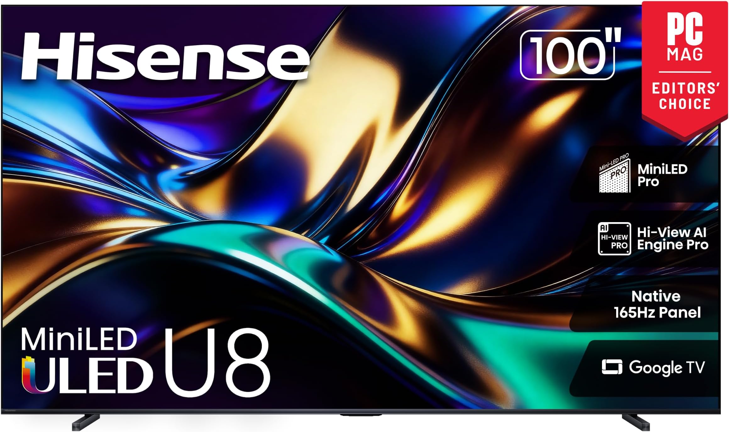 100" U8 Series ULED Mini-LED 4K UHD Smart Google TV (100U8QG) - QLED, Native 165Hz, VRR 288, Up to LD5600, 5000 Nits, HDR10+, Dolby Vision IQ · Atmos, IMAX Enhanced, 4.1.2 Ch Audio
