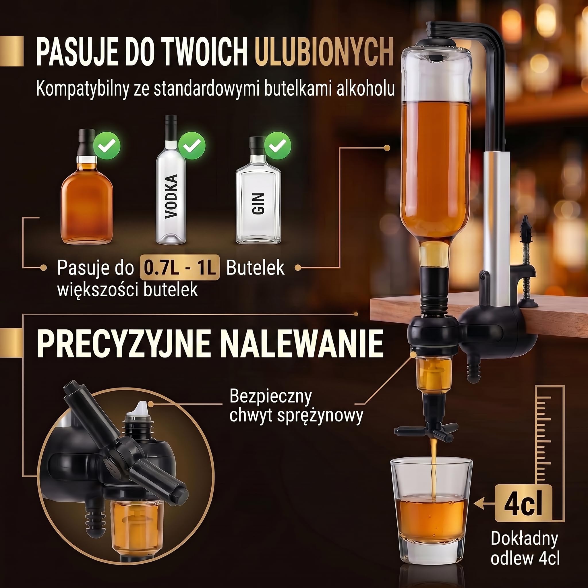 Bar-Butler do napojów spirytusowych, uchwyt na butelki z napojami, dozownik 4cl, dozownik do napojów, uchwyt na butelki, porcjowanie napojów