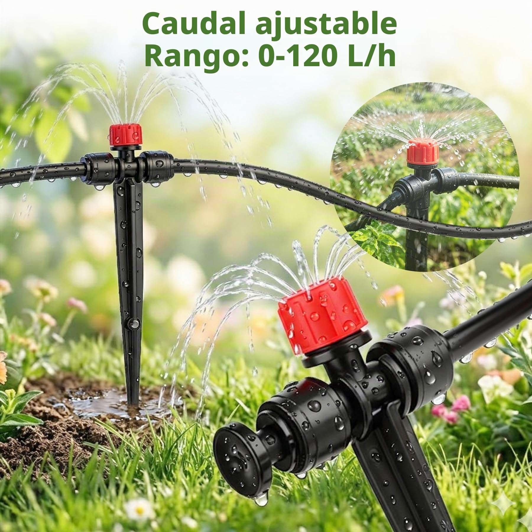 Kit de Riego por Goteo 101 Piezas con Compensación de Presión, Tubos 15m PVC+PE+PP, 4 Modos, para Jardín Huerto Serre