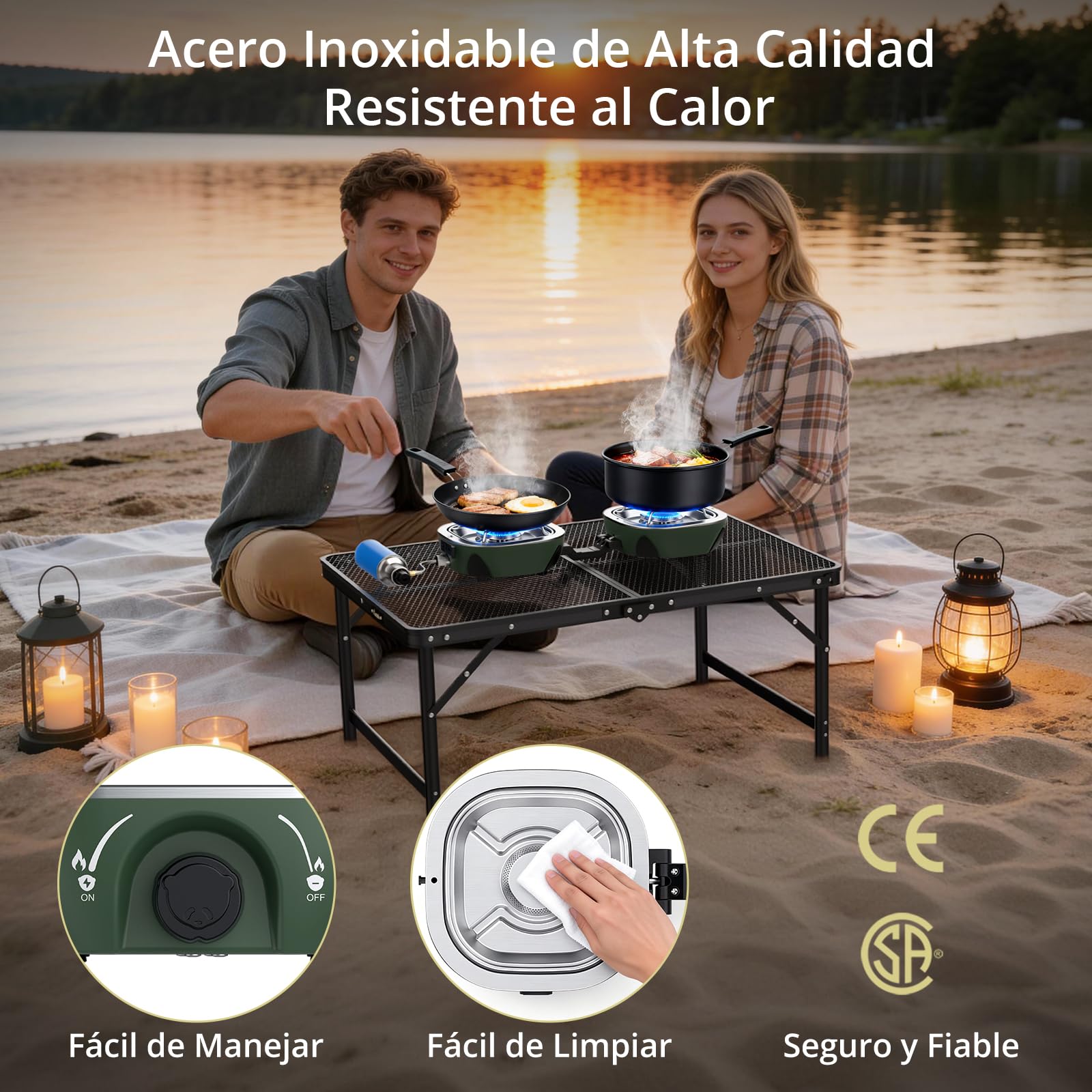 Anbte Hornillo de Camping de 2 Fuegos,2x3 kW, Cocina Portátil de Gas | Quemadores Ajustables, Plegable y Ligero, para Acampadas, Cocina al Aire Libre y Situaciones de Emergencia