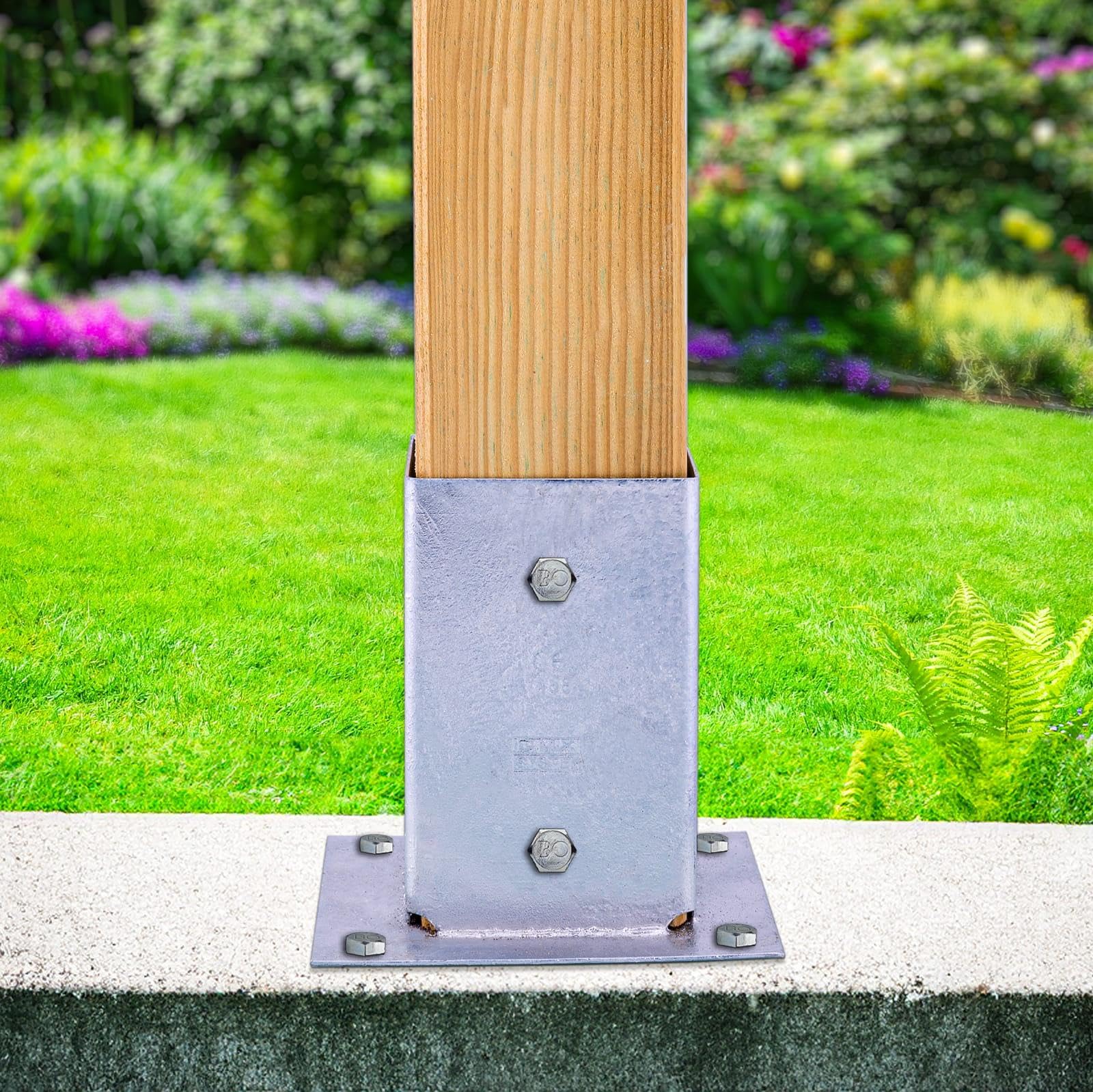 Casquillo atornillable para postes cuadrados · 10 unidades 91 x 91 mm · 7 x 7 cm / 9 x 9 cm · Galvanizado en caliente · Anclaje estable al suelo · Casquillo de suelo resistente a la corrosión ·