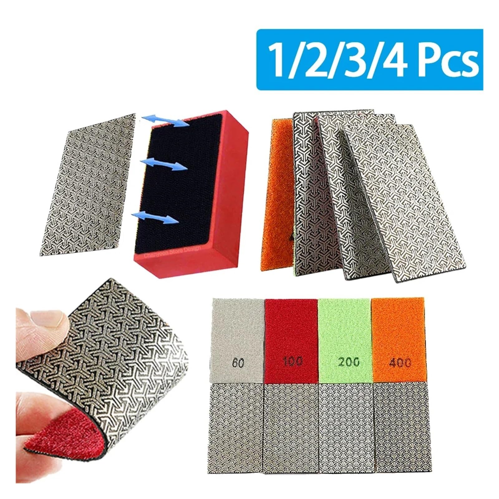 1-5 szt. wymiennych diamentowych padów polerskich do płytek szklanych, ściernych bloków szlifierskich, ceramicznych tarcz polerowania(Kit 5Pcs)