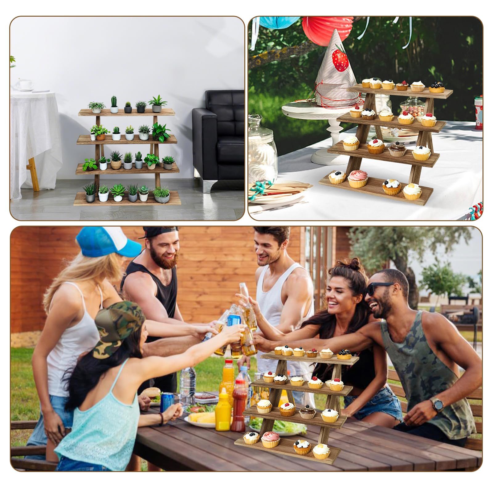 Yolispa Présentoir à Cupcakes en Bois à 4 étages, Organisateur de Parfum, étagères de présentation de comptoir de Vente au détail pour gâteaux, Maquillage, Parfum, pour épices, Plantes