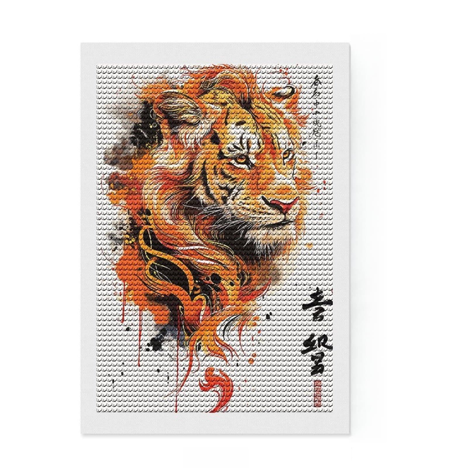 Junmoney Splatter Tiger DIY Diamond Art Canvas Kit 8"x12", for Beginners, Simple to Start, Aesthetic Room Decor, Holiday Gift Idea