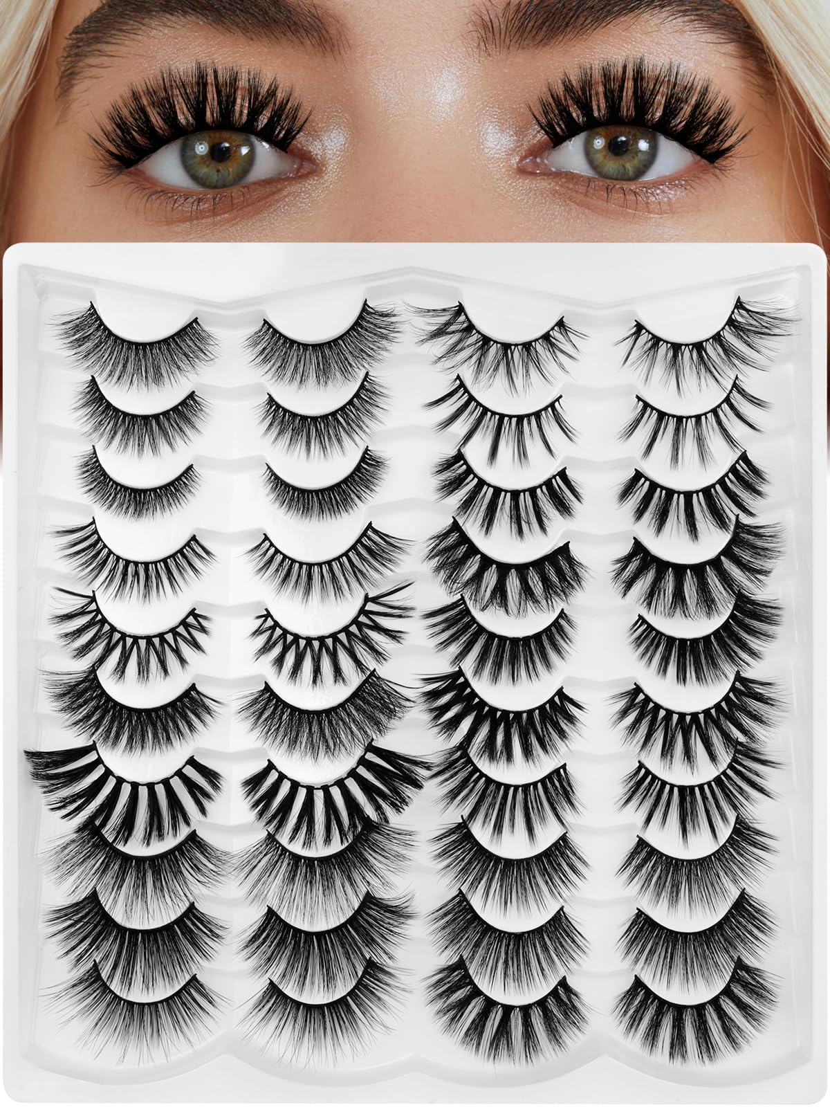 Photo 1 of 20 Pairs False Eyelashes Natural Look Fluffy Wispy Faux Volume Fake Cat Eye 20 Styles Mixed Lash Strips Variety Pack Thin Band Extensions Waterproof Easy for Beginners 20H1-6