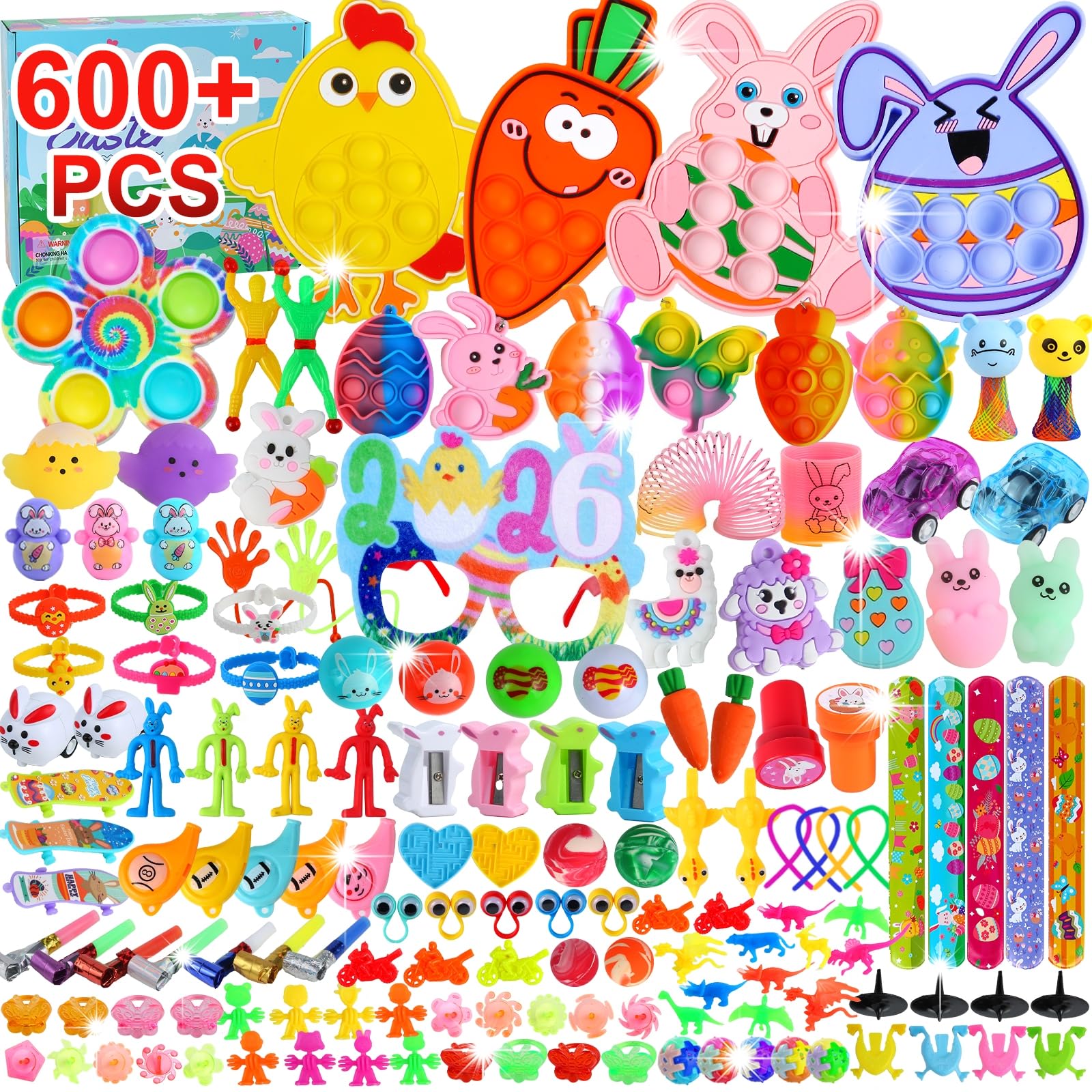 600 Pcs Easter Basket Stuffers for Kids Party Favors,Easter Fillers,Fidget Toys,Bulk Easter Toys,Stocking Stuffers Birthday Gifts,Carnival Treasure Classroom Prizes Box,Pinata Fillers,Easter Egg Hunt