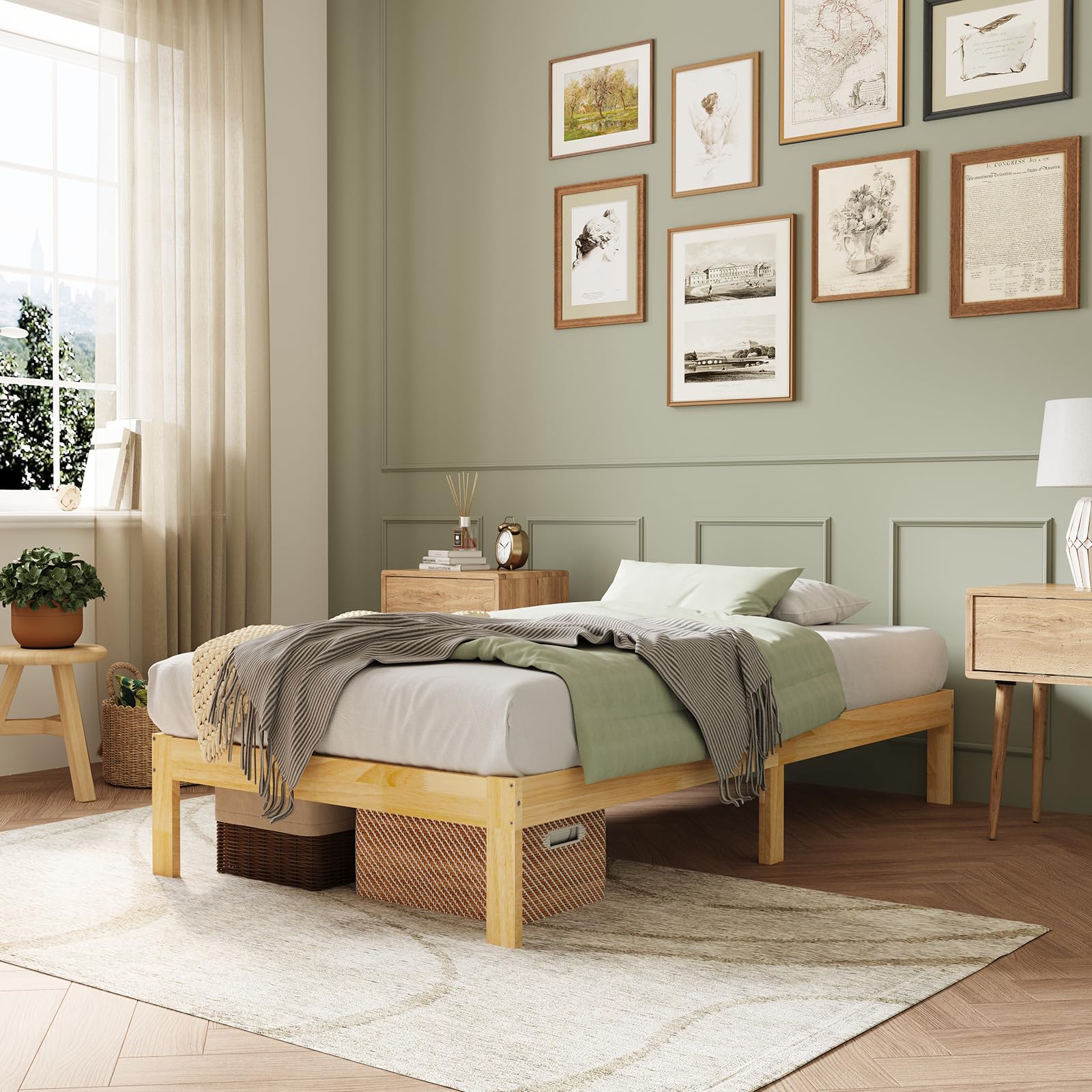 Novilla 12 Inch Wooden Twin Bed Frames, Classic Solid Wood Platform Bed Frame Twin Size, Sturdy Wood Slat Support, No Box Spring Needed, Easy Assembly