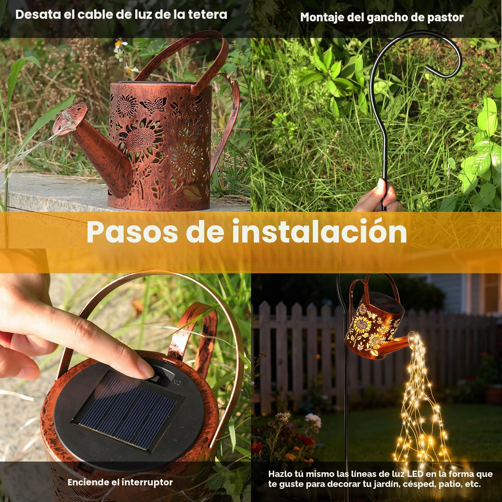 ZKLiLi luces solares al aire libre jardín girasol jardines luz, jardinería regalos, Mon Solar regado lata linterna para jardín, patio, patio, Pathway linterna planta decoración