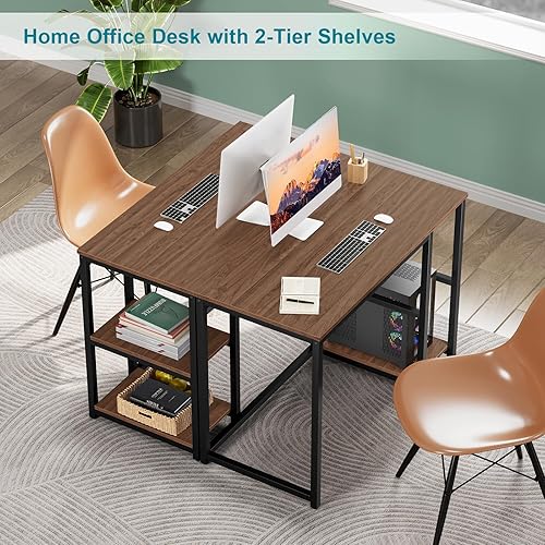 Miniatura 7 de SINPAID - Escritorio para computadora de 40 pulgadas con estantes de 2 niveles, escritorio resistente para la oficina de casa con gran espacio de