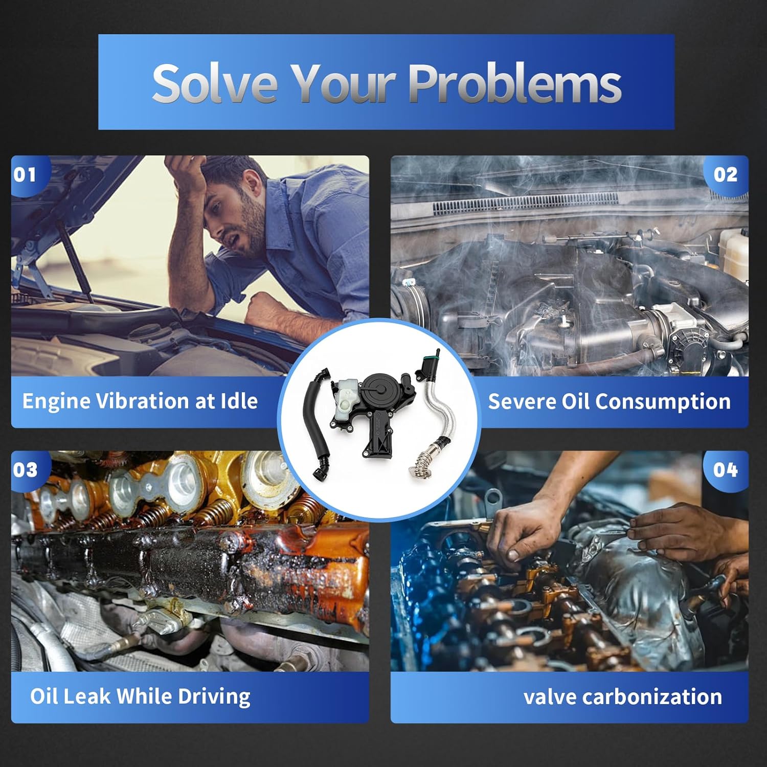 06H103495AE Engine Crankcase Vent Valve Oil Separator Compatible with Audi A4 A5 A6 Q5 Quattro Allroad 2.0T 1.8T, With Breather Hose Tube - Replace# 06H103495AK 06H103495J 06H103495AC 06H103495AH