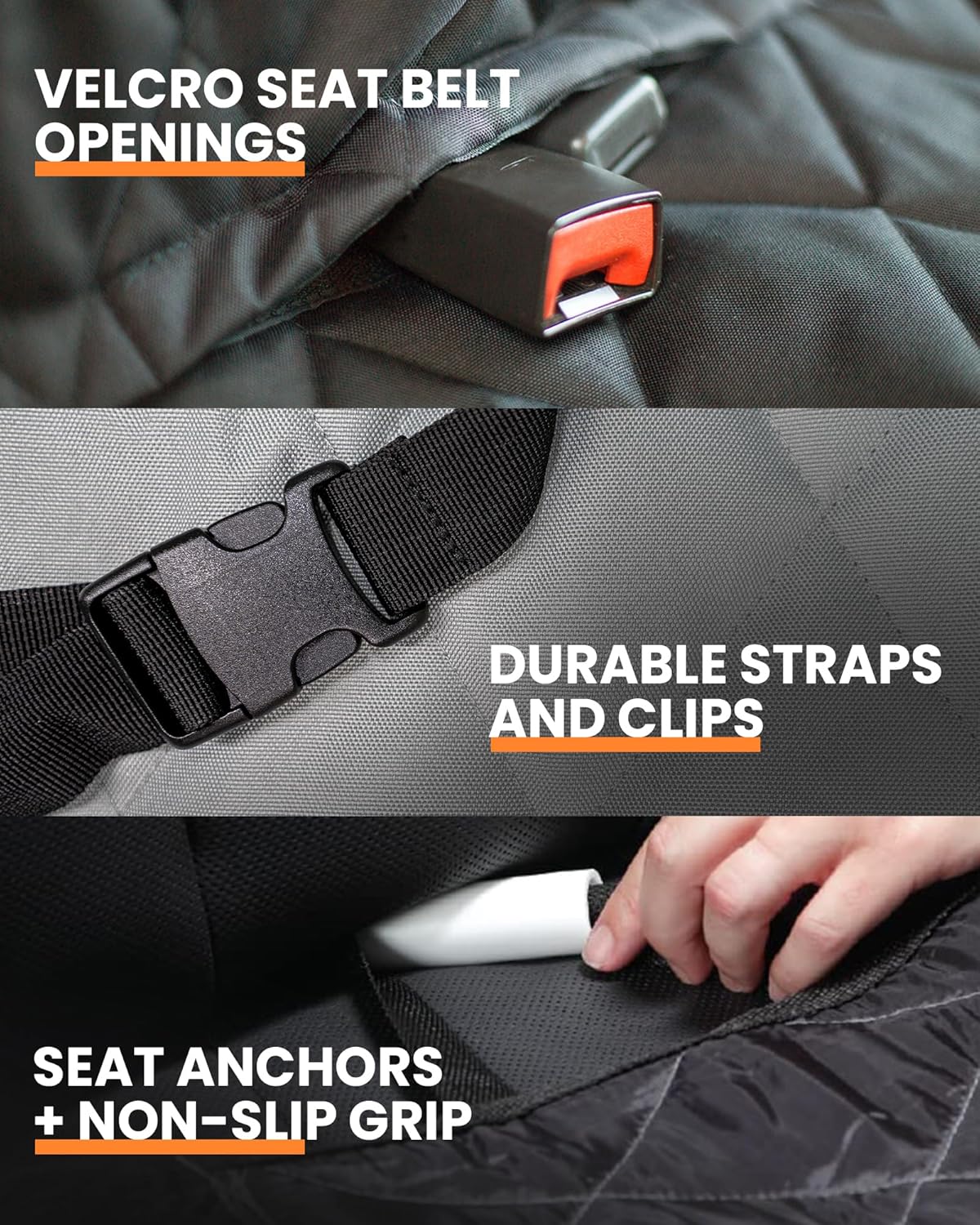 4Knines Dog Seat Cover for Back Seat, Heavy Duty Waterproof Rear Seat Protector for Small Trucks, SUV, Cars - Fits 60/40 Split Bench with Middle Seat Belt, Non-Slip Dog Backseat Cover (Regular, Black)