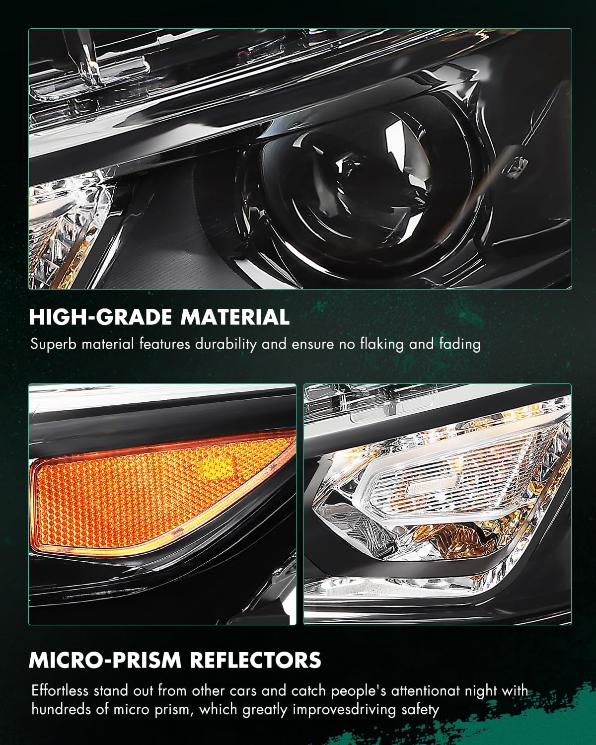 SCITOO Headlights for 2016 2017 2018 for Chevrolet for Malibu Pair Headlight Assembly Black Housing Amber Reflector 84324411