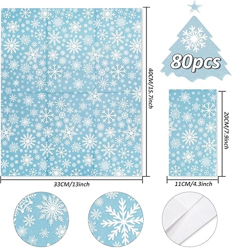 Miniatura 2 de AnyDesign - Servilletas de papel desechables de 3 capas con copos de nieve, color azul cielo, servilletas de papel desechables para decoración de