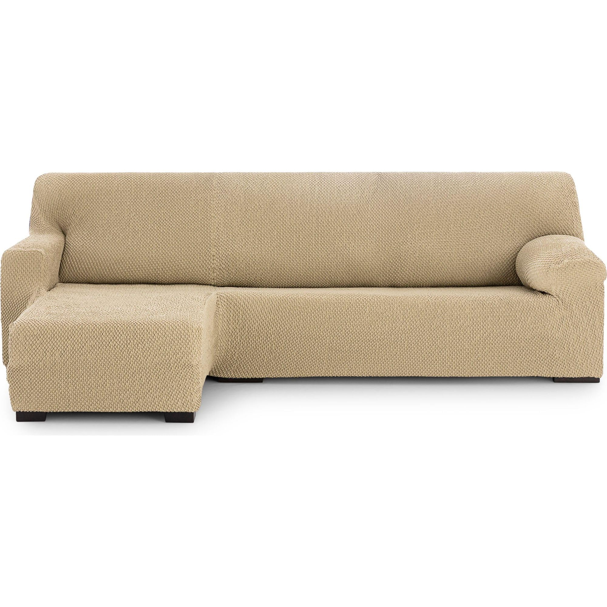 Housse de canapé chaiselongue beige pour masquer l'usure et les taches