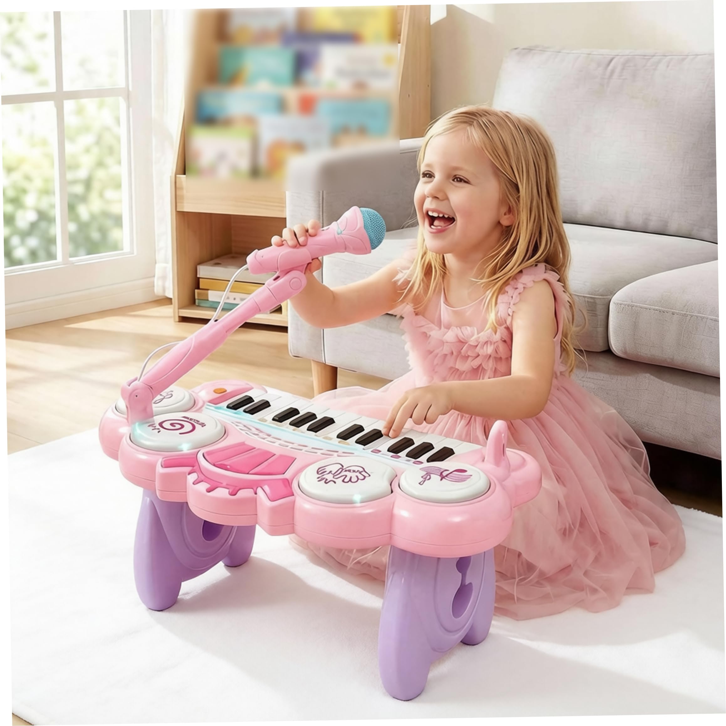 DJ Table Baby, Giocattoli Musicali per Bambini Pianoforte elettronico per Bambini con Microfono ruotabile e Doppi Altoparlanti per Ragazzi e Ragazze, Stile-1