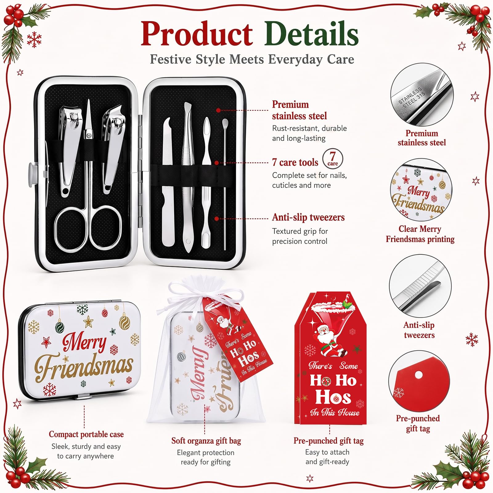 Chumia Juego de 12 kits de manicura de Navidad a granel, recuerdos de