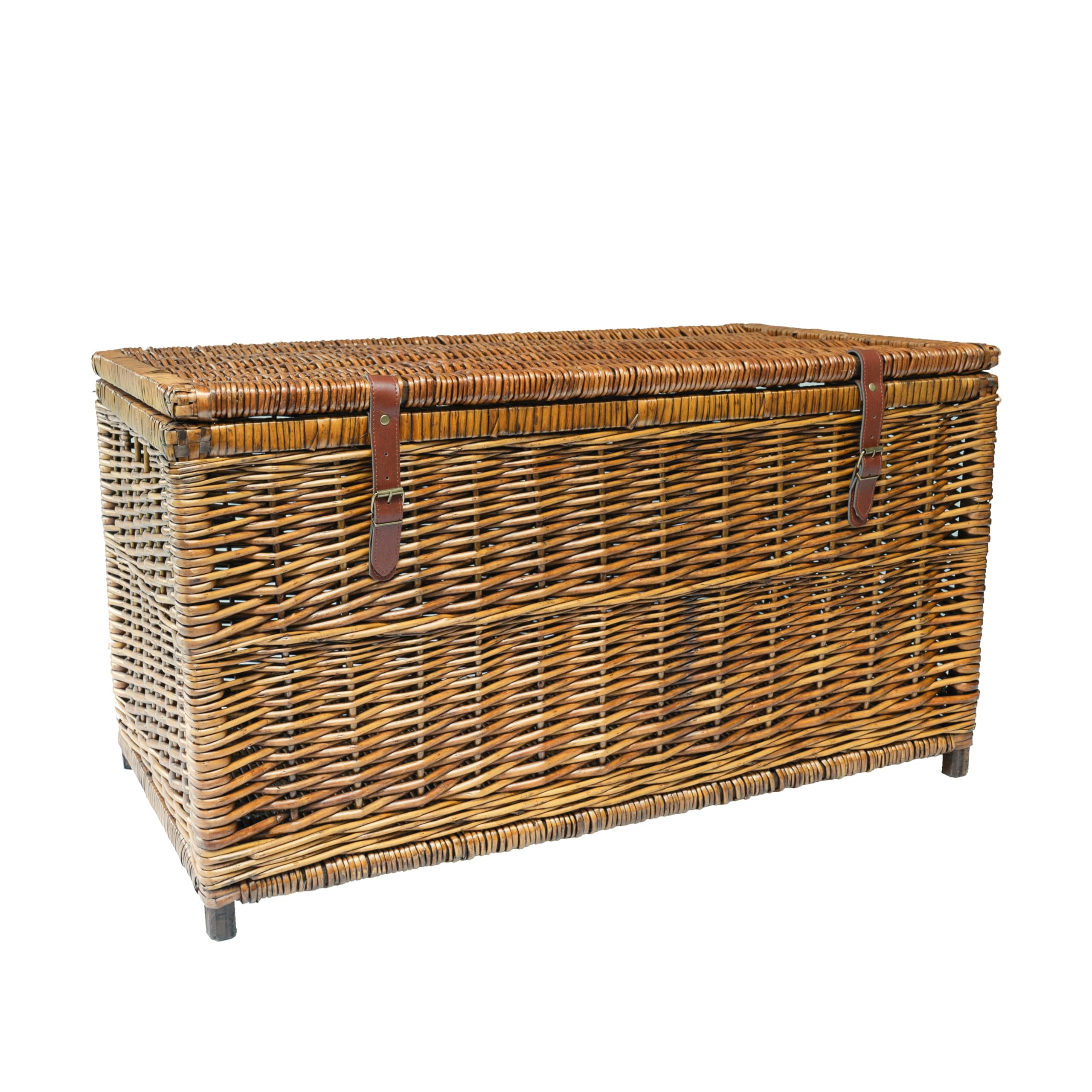 Arthur Cameron - Lucca Deluxe, Wicker Basket with Lid - Handcrafted Wicker Storage Basket with Legs & Sturdy Wooden Frame - Storage Trunk, Storage Chest (Distilled, Large)