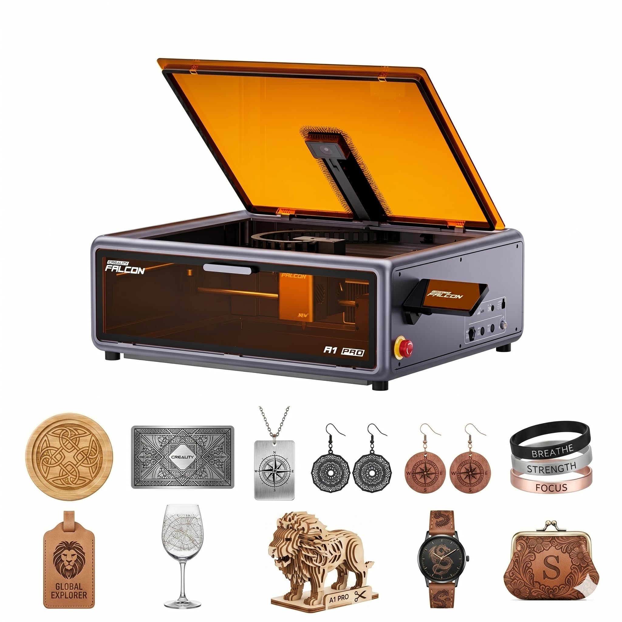 Creality Falcon A1 Pro 20W Laser Engraver, Full Enclosed Laser Cutter and Engraver Machine with Air Assist, HD Smart Camera for Auto Focus, APP Control, Touch Screen, Ideal for Wood & Metal