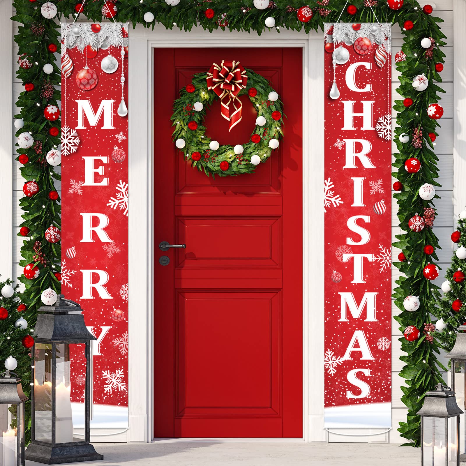 Merry Christmas Banner Decorations Xmas Porch Sign Decor Christmas Home Outdoor Door Hanging Banner for Holiday Party Decor