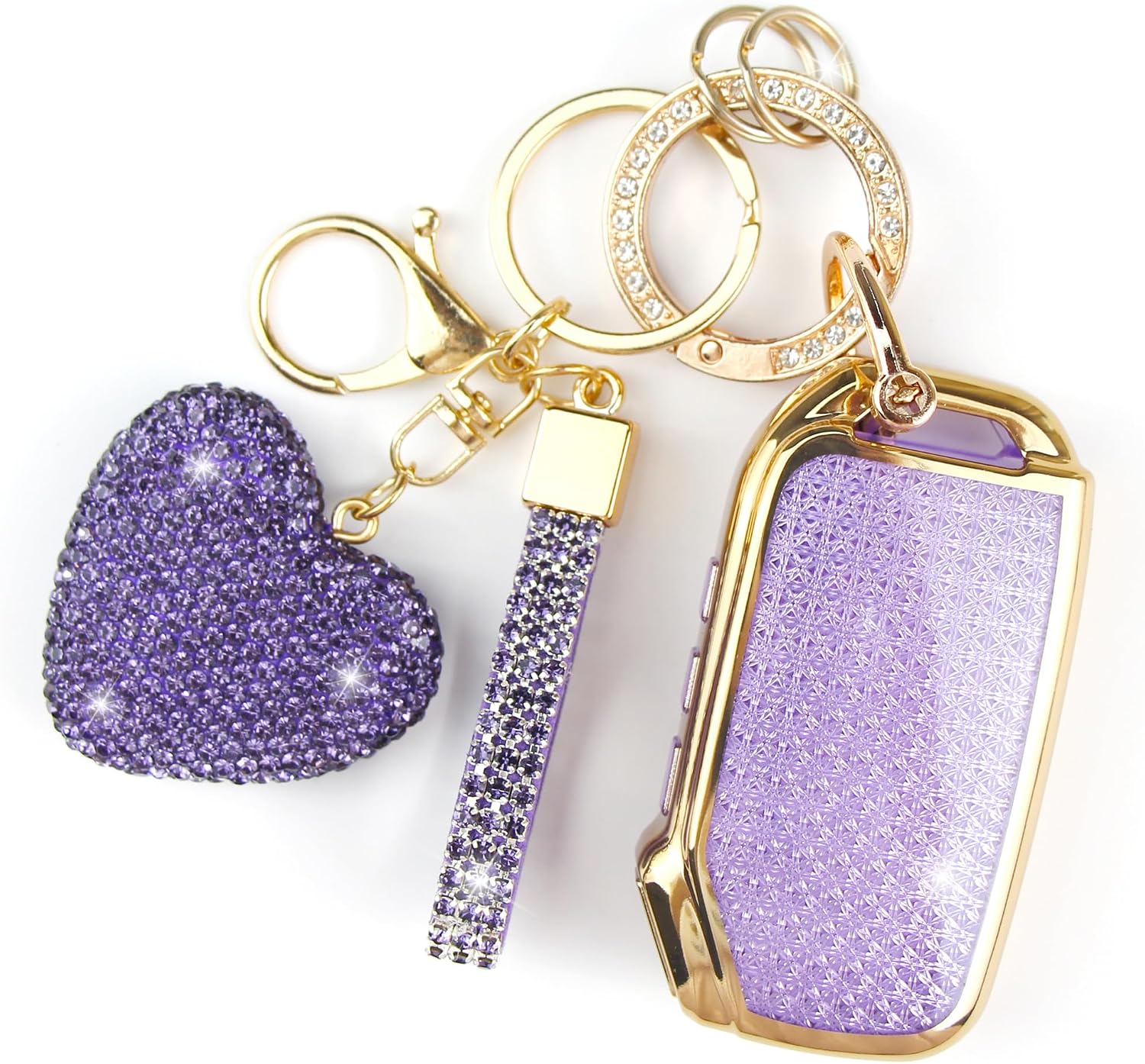 Key Fob Cover with Diamond Keychain Car Key Holder Compatible with Kia 2020-2022 Soul 2019-2021 Forte 2020-2021 Telluride K5 2021-2022 Seltos NIRO Sportage Sorento for Women (Purple-Heart)