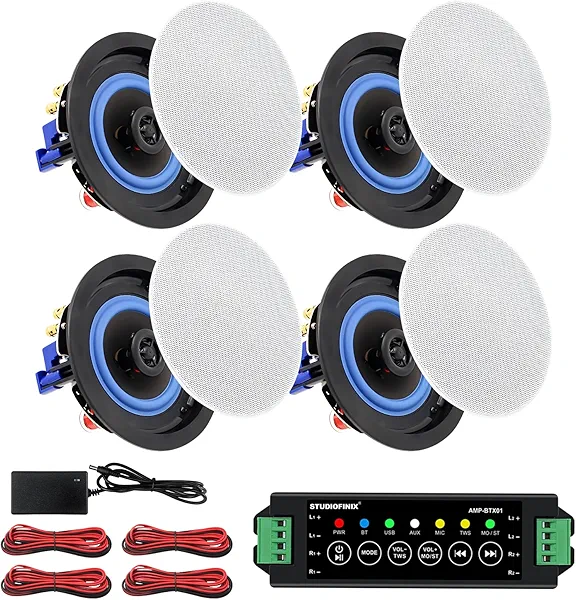 STUDIOFINIX 4 Inch Bluetooth Ceiling Speakers,320W 2-Way System, 4 Speakers, Wired Surround Sound for Living Room, Office,Kichten,Study Room,Basement,Covered Patio and Flush Mount