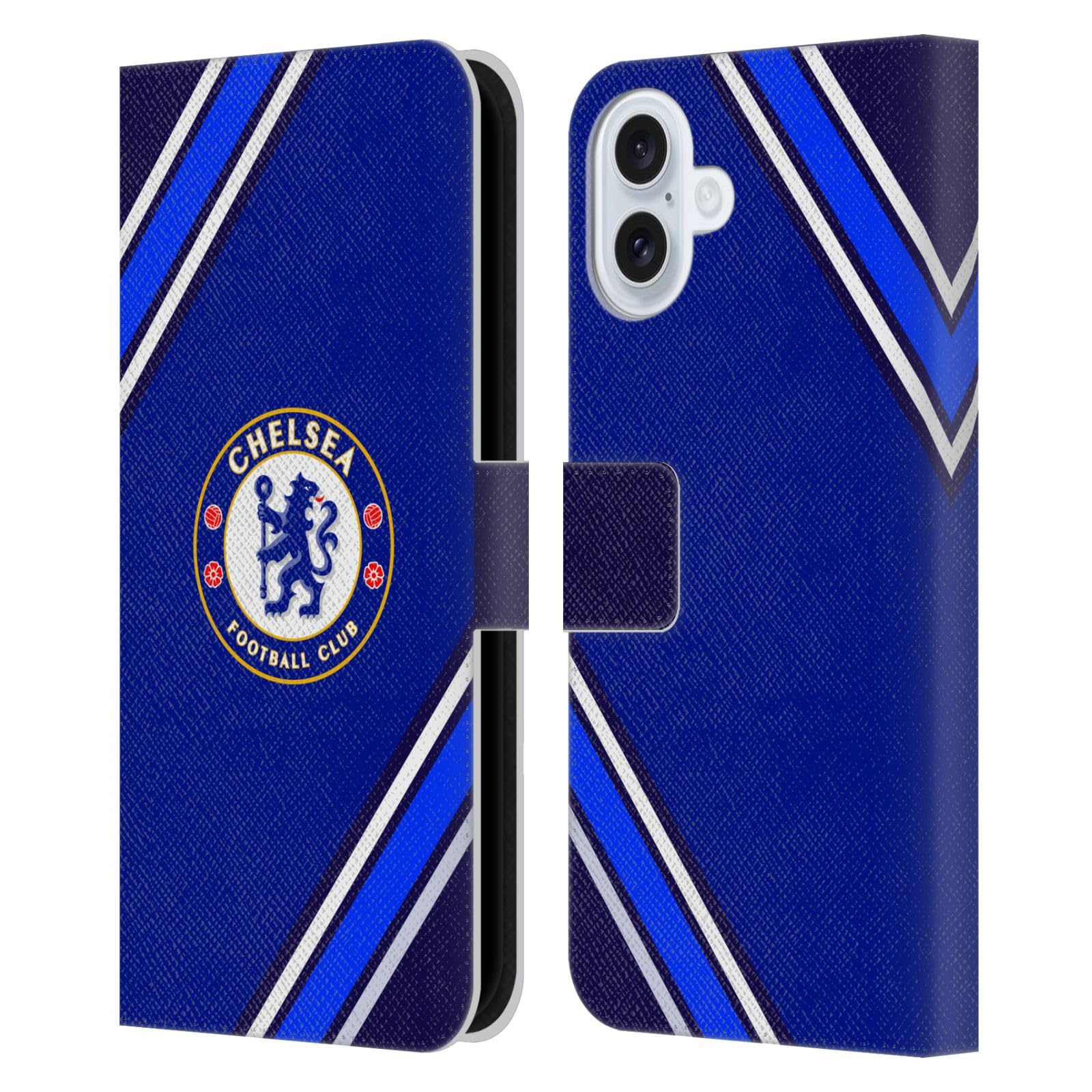 Head Case Designs Officially Licensed Chelsea Football Club Stripes Crest Leather Flip Case Compatible With Apple iPhone 16 Plus โ image 1