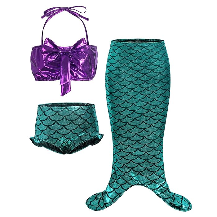 Buy Mermaid Tail Swimsuit Kids ThreePiece Sequined Mermaid Bikini Set Girl Swimming Princess
