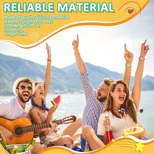 Miniatura 6 de BBTO 60 pulseras de silicona de 10 colores de 8.3 pulgadas, regalo de feliz cumpleaños, lindas pulseras de goma ajustables de plástico con agujeros