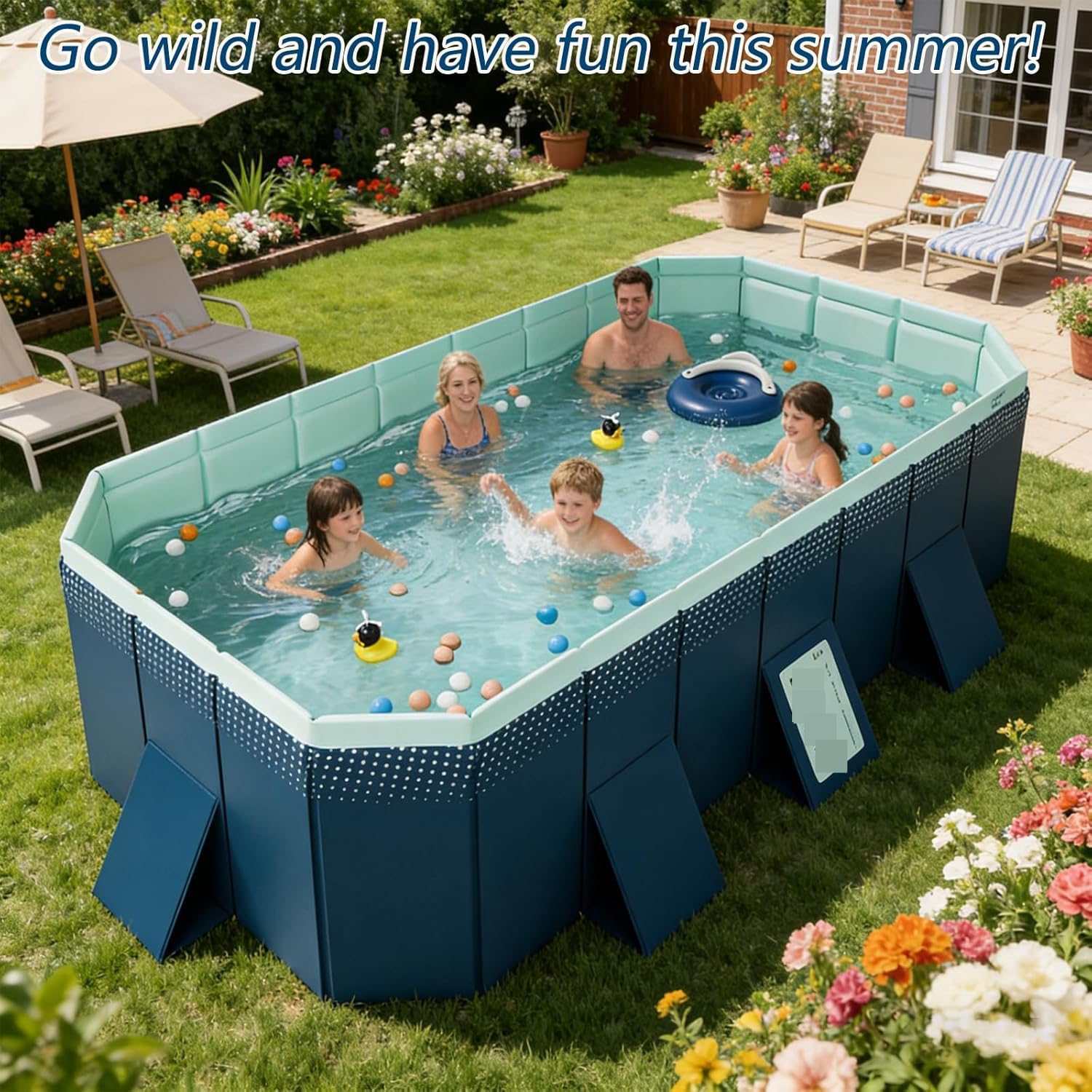 Duży składany basen, Heavy Duty Non-Inflatable Outdoor Pool na podwórko i ogród, idealny na letnią zabawę w wodzie