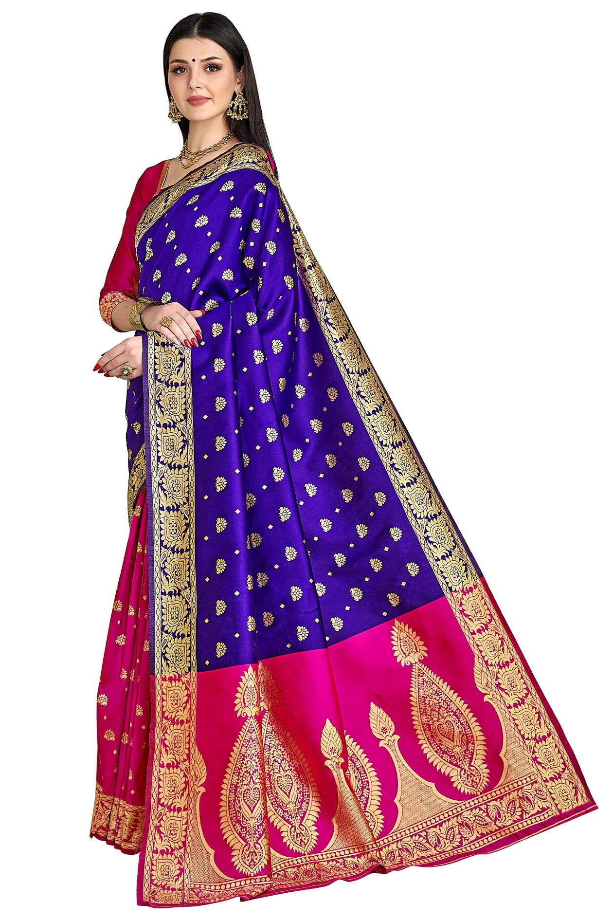 Glory Sarees Women’s Silk Blend Banarasi Saree (Banarasi_Saree114_Blue)
