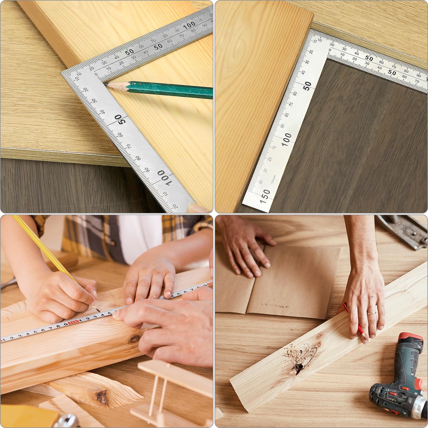 QWORK Righello quadrato in acciaio inossidabile 150 x 300 mm angolo retto