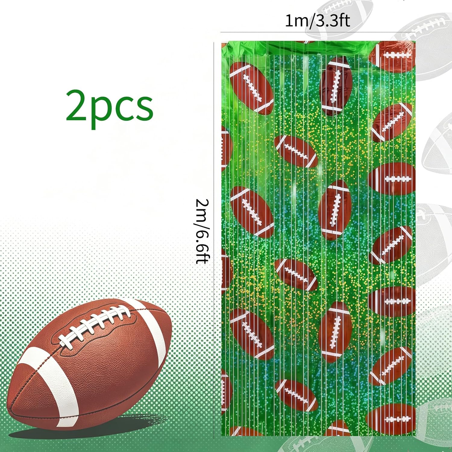 2 Packs 3.3x6.6 ft Foil Fringe Football Curtains Photo Booth Props Streamer