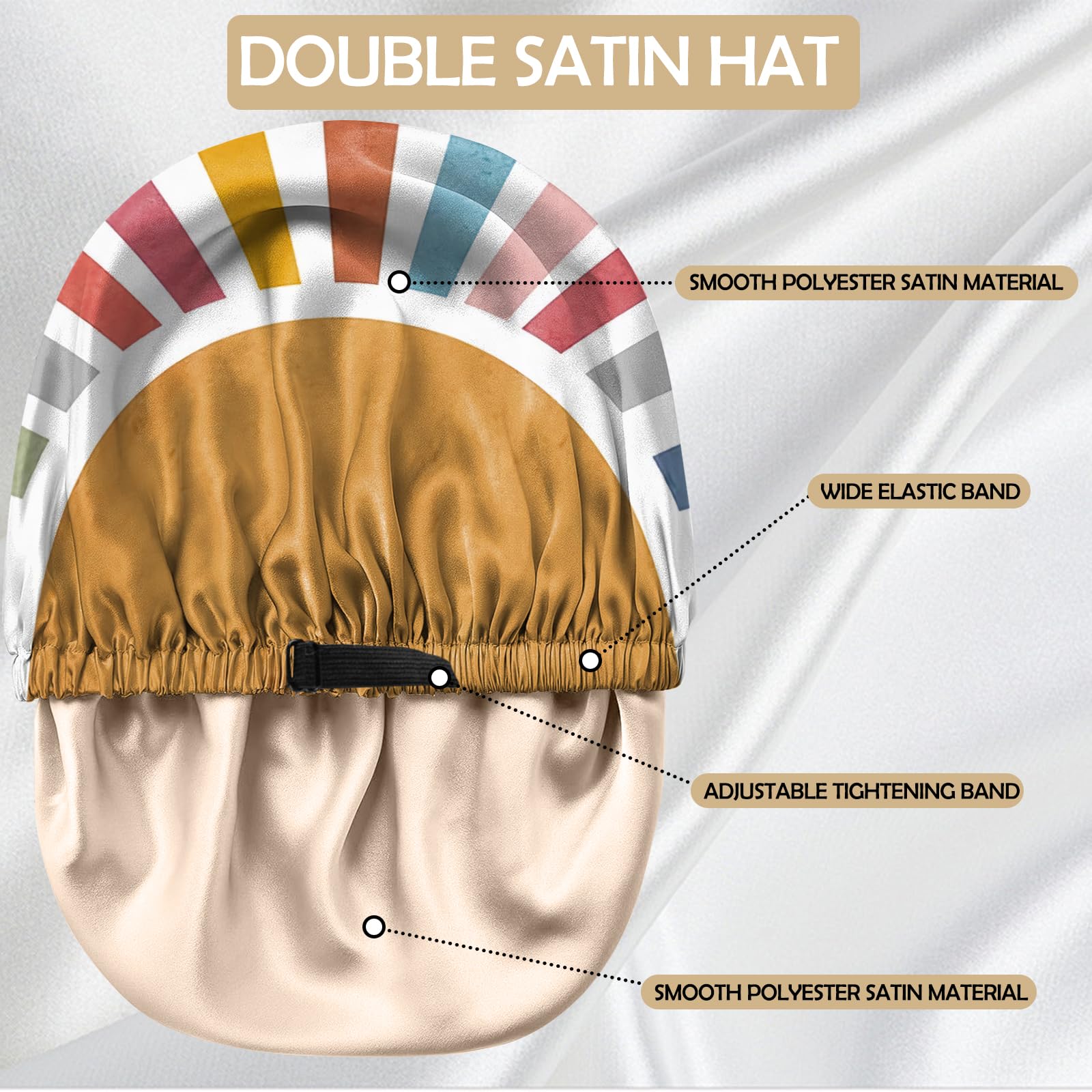 BHAHB Satin Bonnet Silk Bonnet for Sleeping Double Layer Elastic Adjustable Hair Caps Reusable Cute Aesthetic for Women Girls (O7-Rainbow) - Image 4