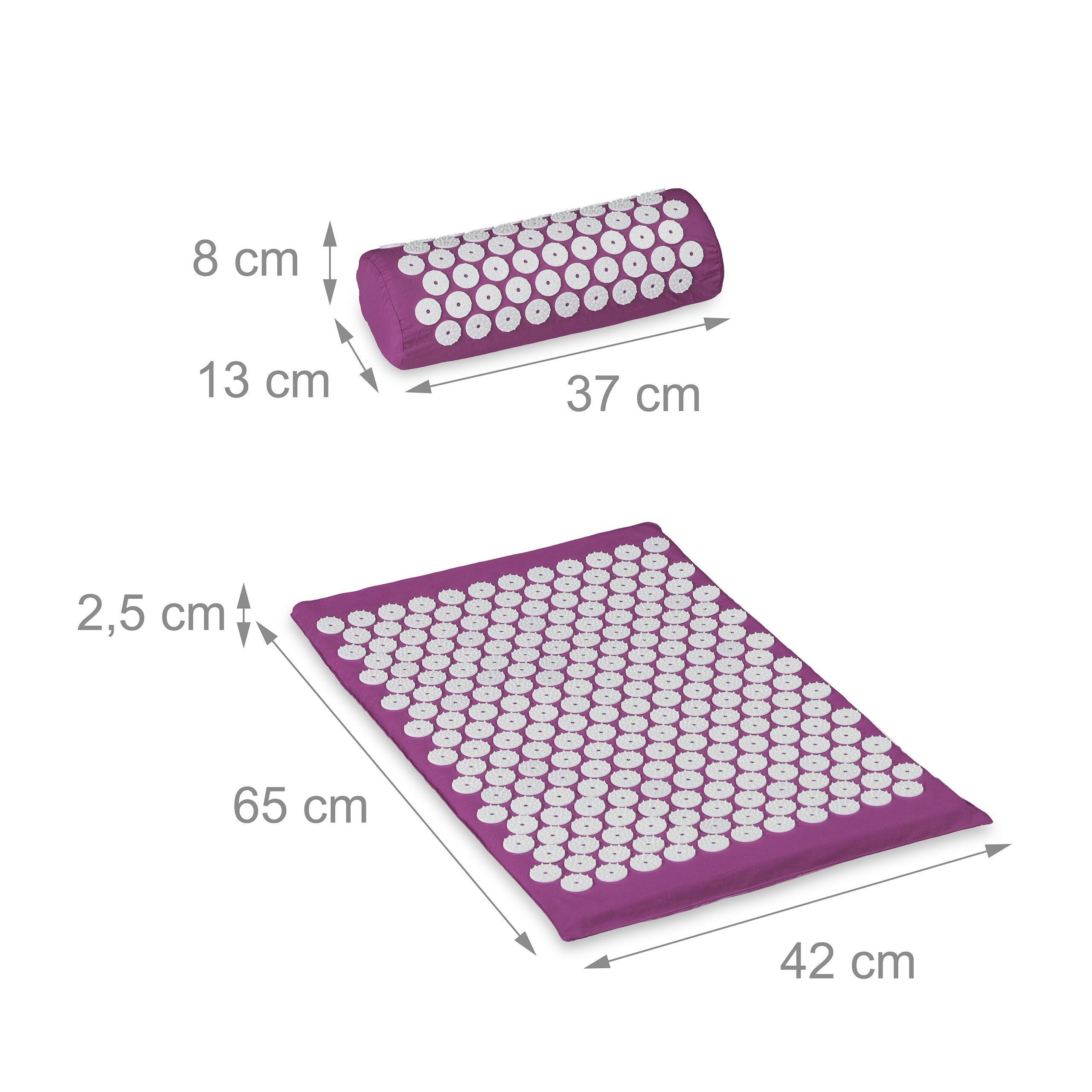 Relaxdays Tapis d’acupression avec Coussin, Sac de Rangement, pour Le Dos, Picots, réduisant Le Stress, Violet