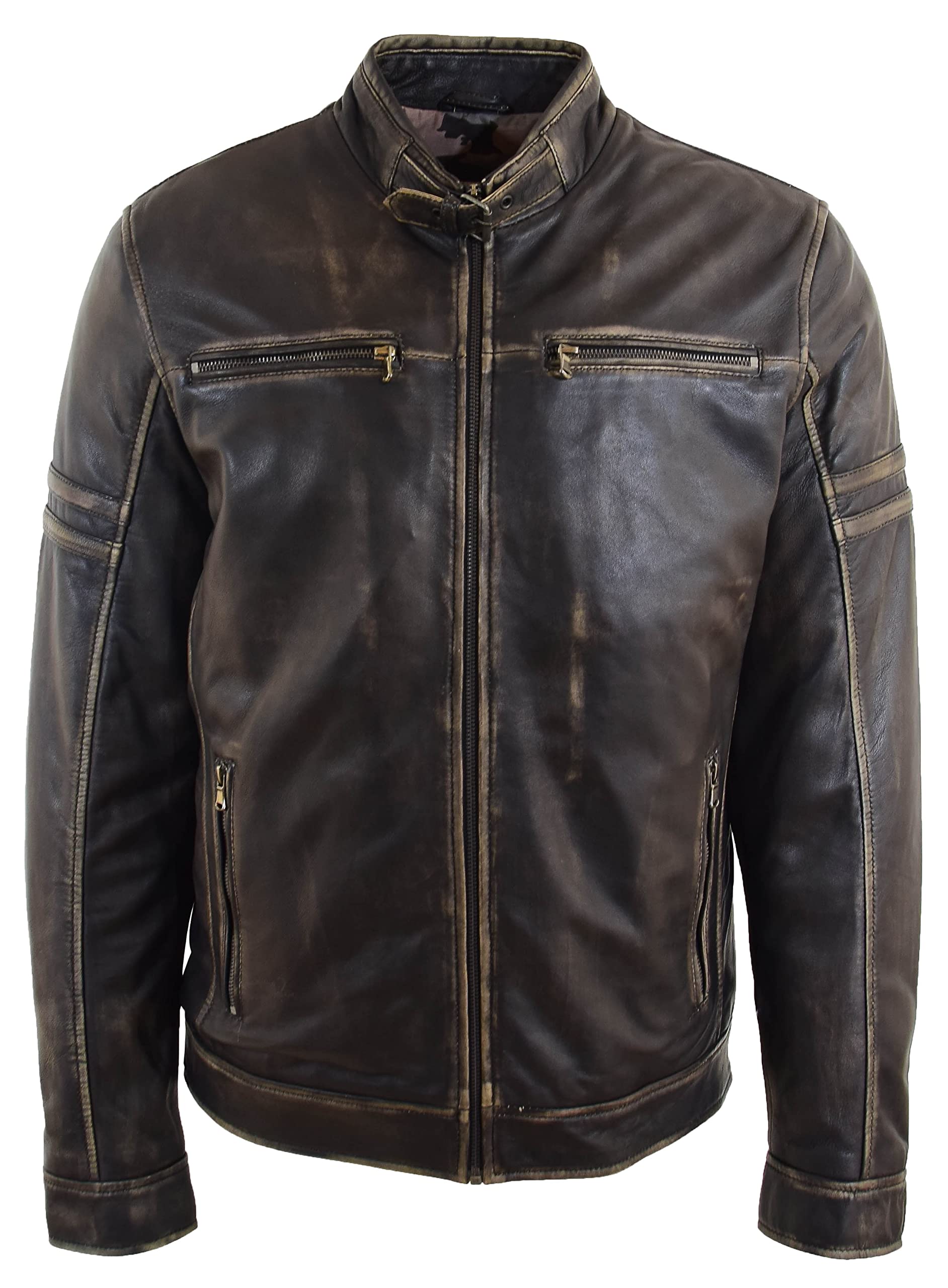 House of Leather - Men's Biker Jacket - Leather - Brown - M