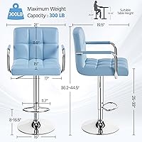 Vista 22 de Yaheetech - 4 taburetes de bar ajustables de terciopelo, taburetes de cocina, sillas de comedor giratorias hidráulicas con reposabrazos, terciopelo