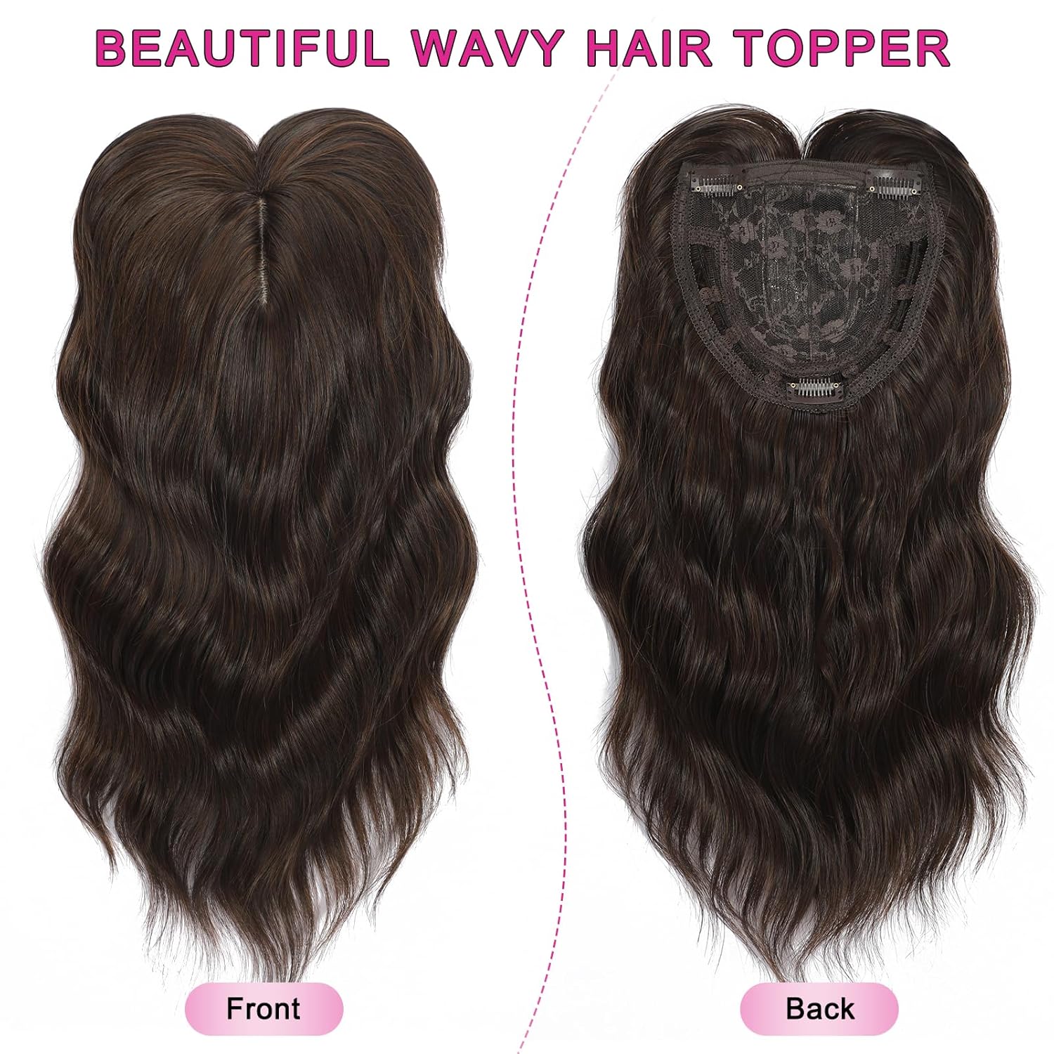 TYQ Hair Toppers for Women with Thinning Hair 18 Inch 360° 3D Synthetic Toppers Hair Pieces Curly Wavy Wispy Clip in Bangs(Brown Black)