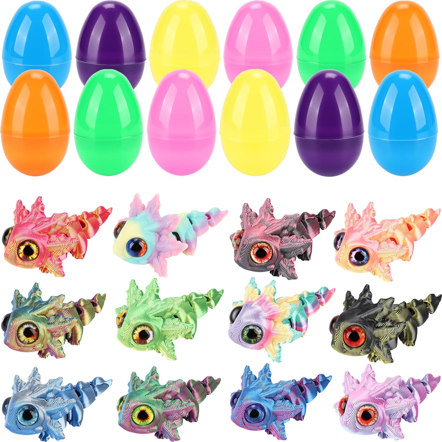 12 Pack Easter Eggs with 3D Printed Toys Easter Egg Fillers 3D Mini Sea Animals for Basket Stuffers Basket Essentials Egg Hunt Easter Gifts for Boys Girls