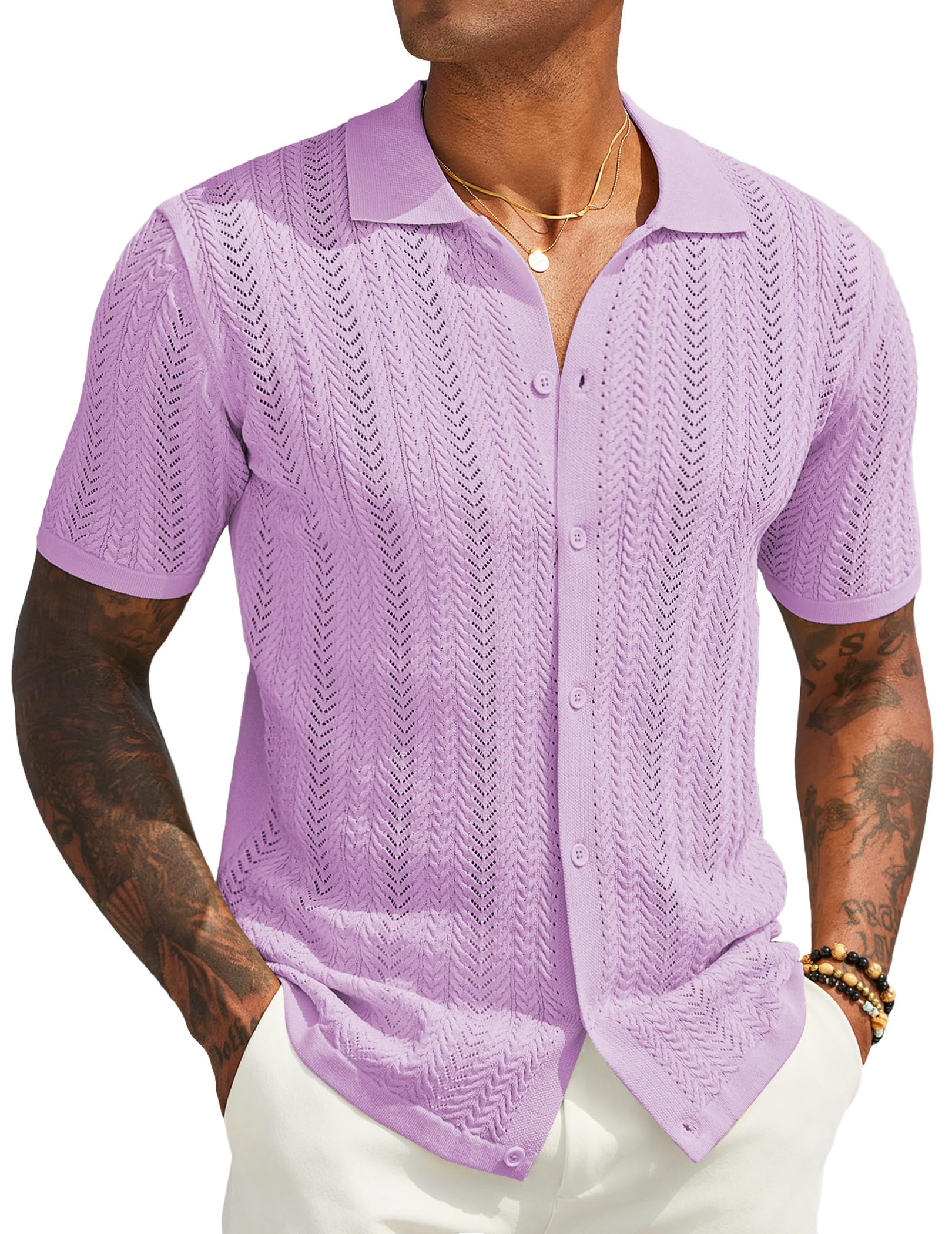 COOFANDY Mens Knit Shirt 2025 Short Sleeve Casual Button Down Shirt Summer Beach Vacation Shirts