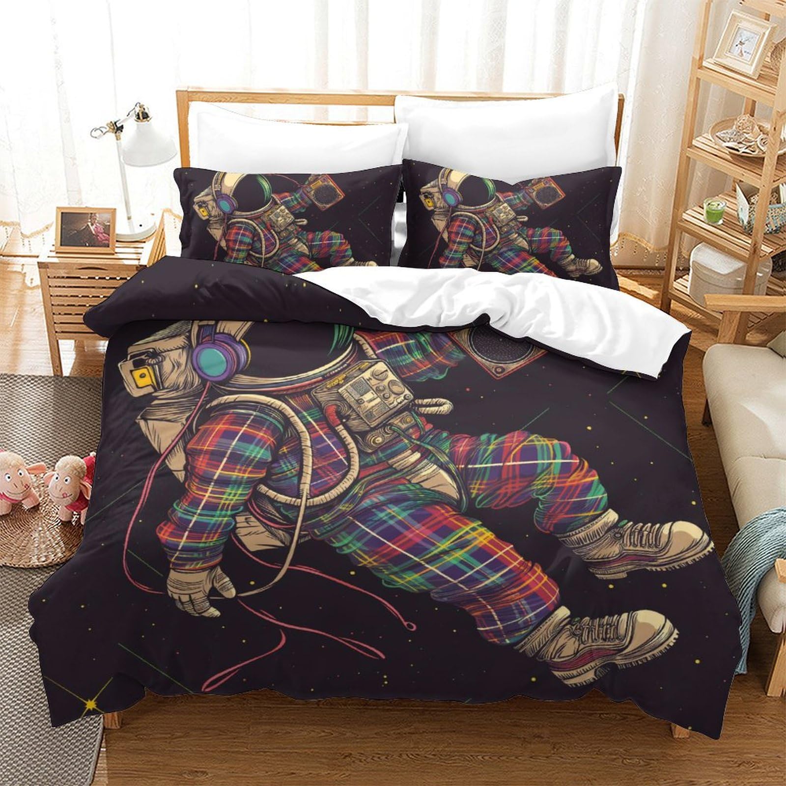Housse de couette astronaute 220x240 cm avec taies en microfibre pour lit king