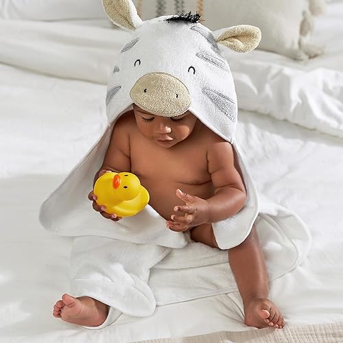 Miniatura 5 de Gerber Baby - Juego de toallas y toallas con capucha de personajes de animales de 4 piezas, cebra gris, talla única