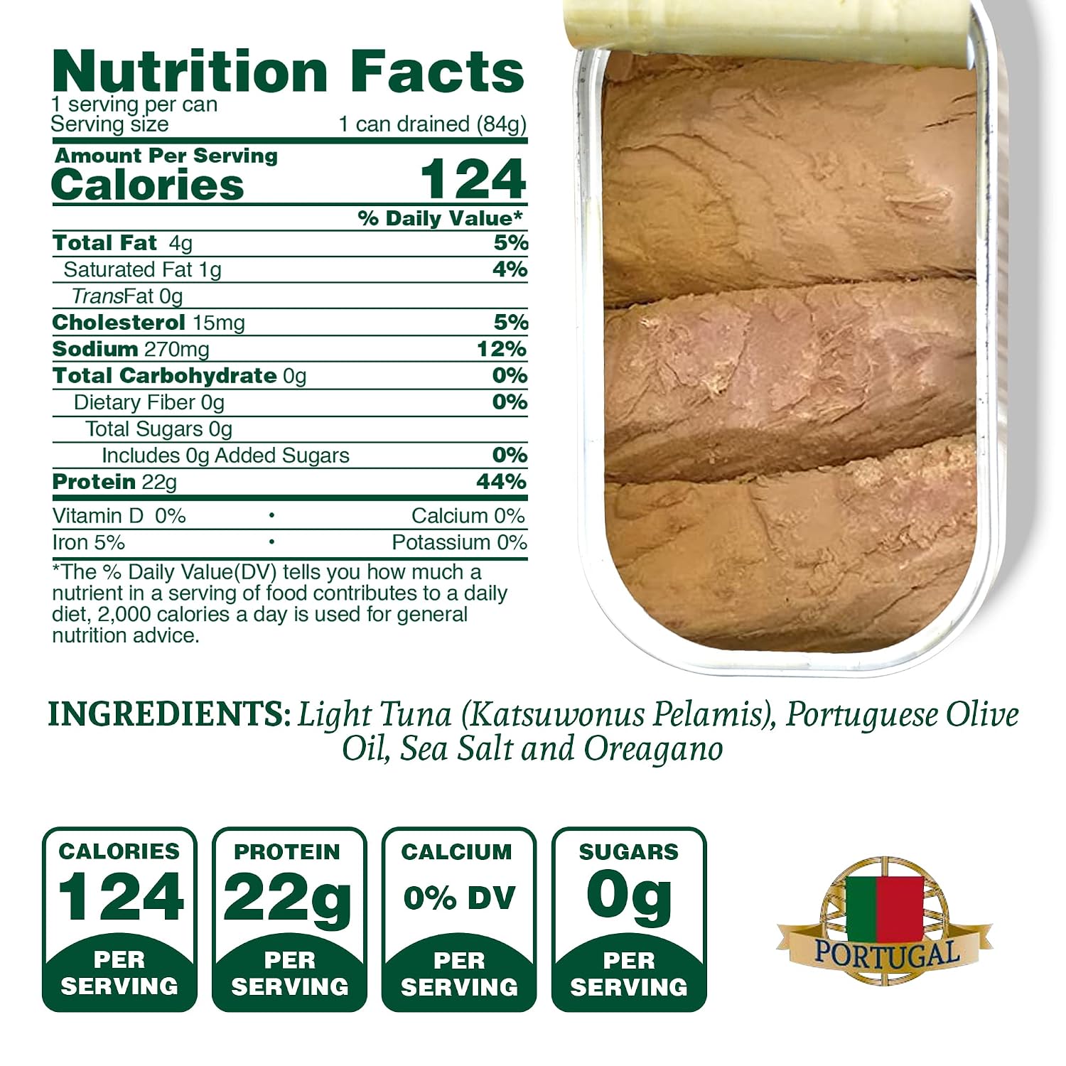 Santo Amaro - Artisanal Wild Tuna Fillets in Olive Oil & Oregano, Pole & Line Caught Tuna from Portugal, Hand-Packed Athens-Style Canned Tuna Fish, 22g Protein, Paleo, Keto, Low Mercury, Pack of 6