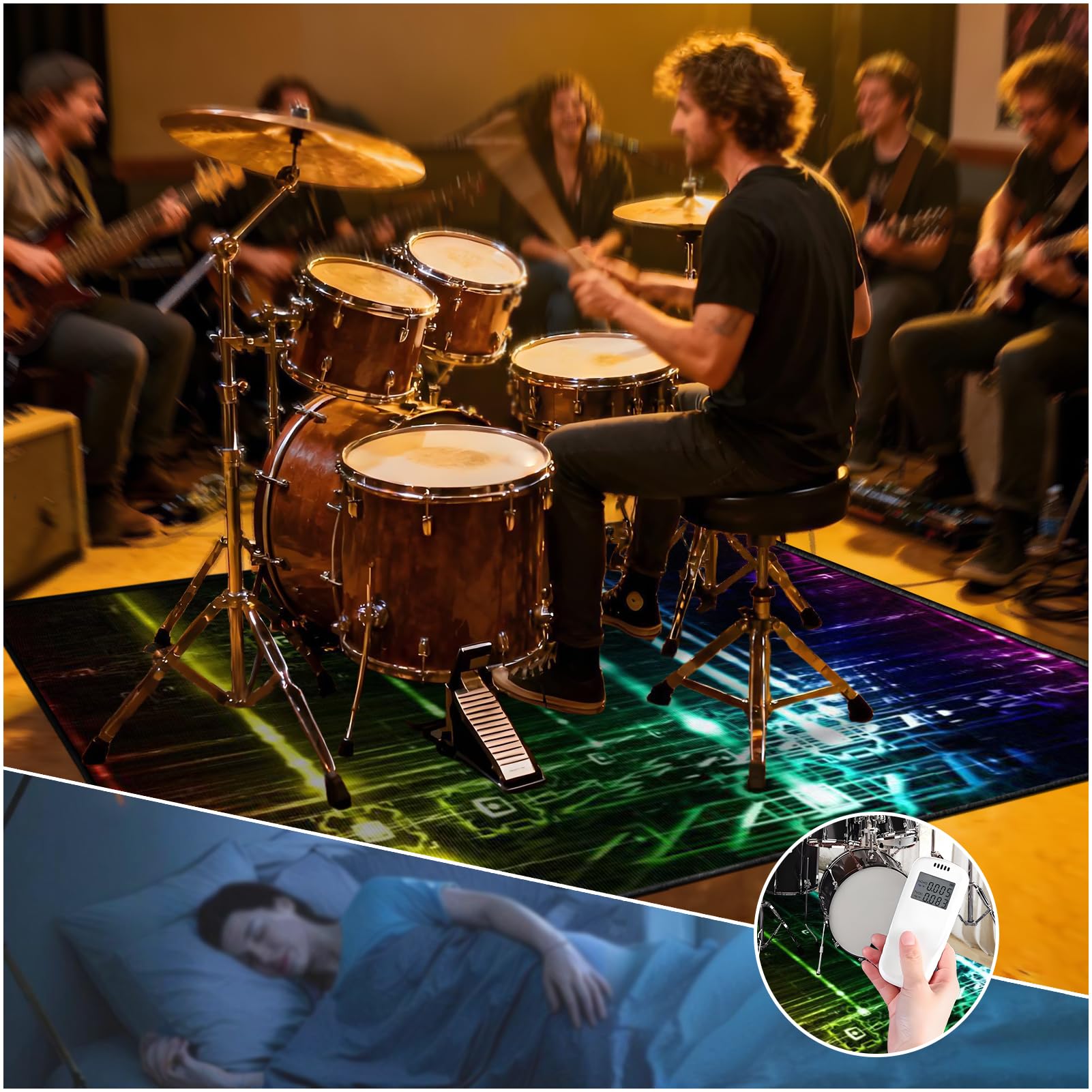 Elektrisches Schlagzeug Teppich 160 x 120 cm Professionelles Schallschutz Trommelmatte, Drum Teppich, Music Carpet Innen und Außen, Trommelteppich für Studio, Wohnung