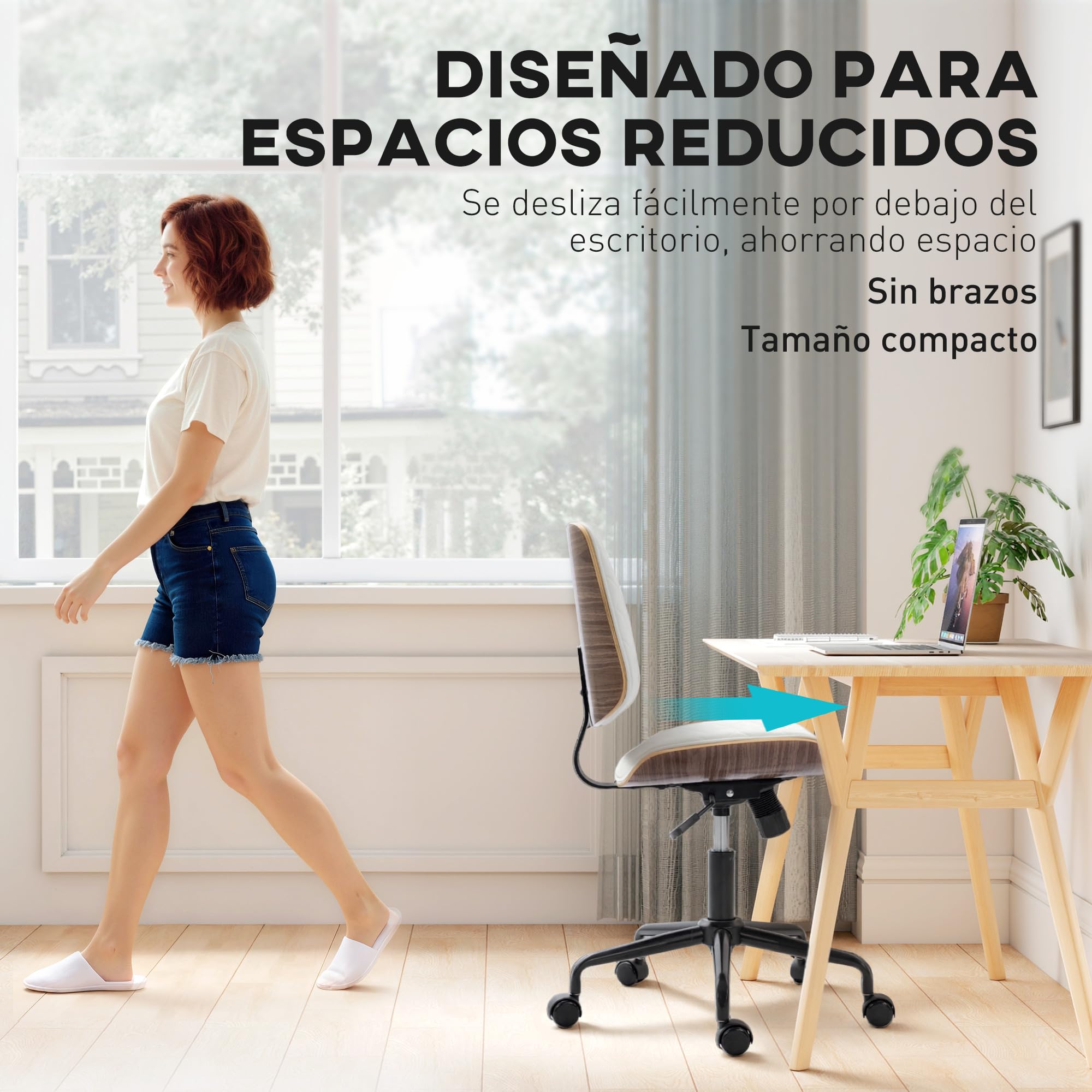 HOMCOM Silla de Escritorio sin Brazos Silla de Oficina Giratoria Blanco