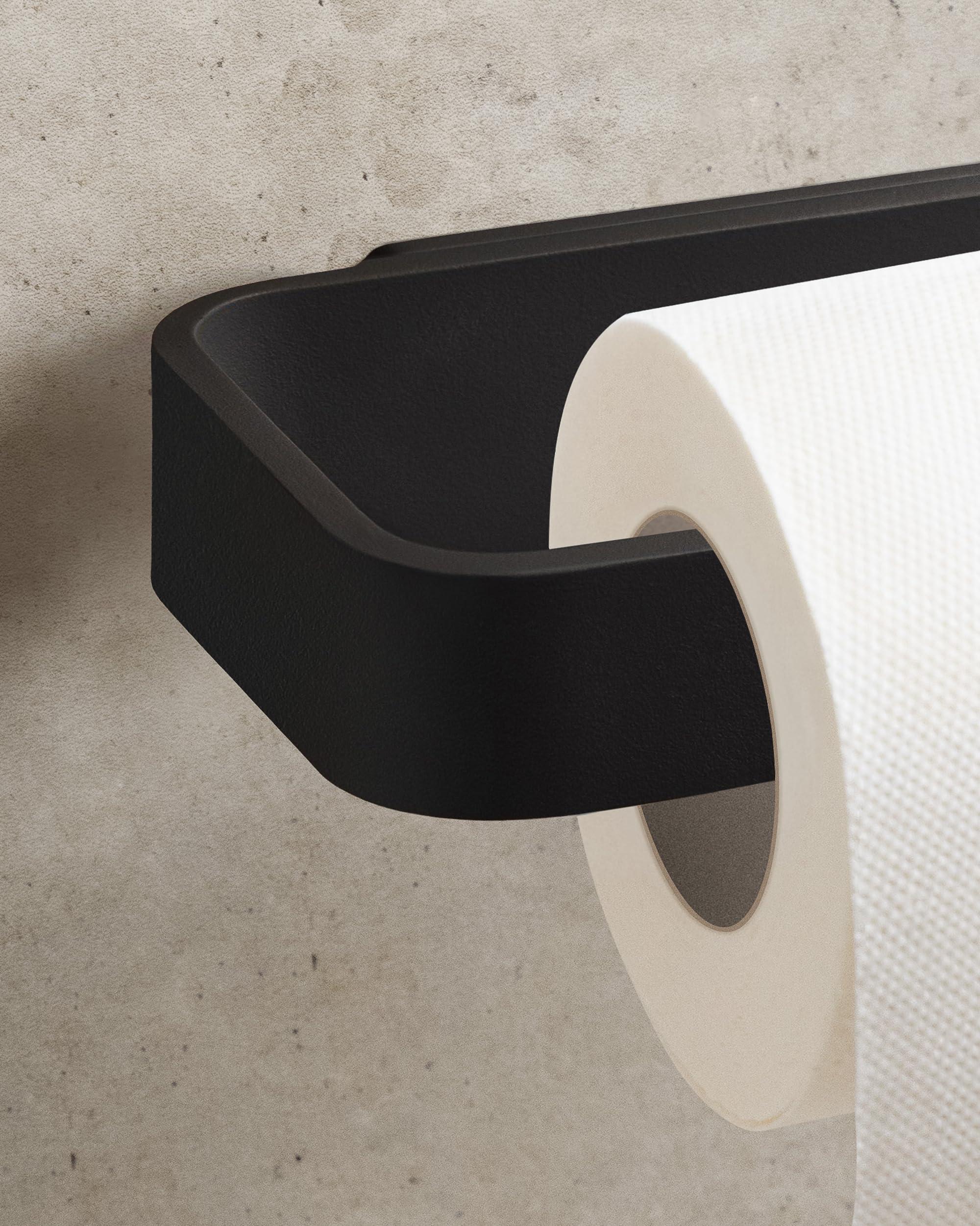 KAZAI. Uchwyt na papier toaletowy bez wiercenia | Uchwyt na papier do przyklejenia | Uchwyt na rolki do łazienki | Wieszak na papier toaletowy z metalu | Czarny