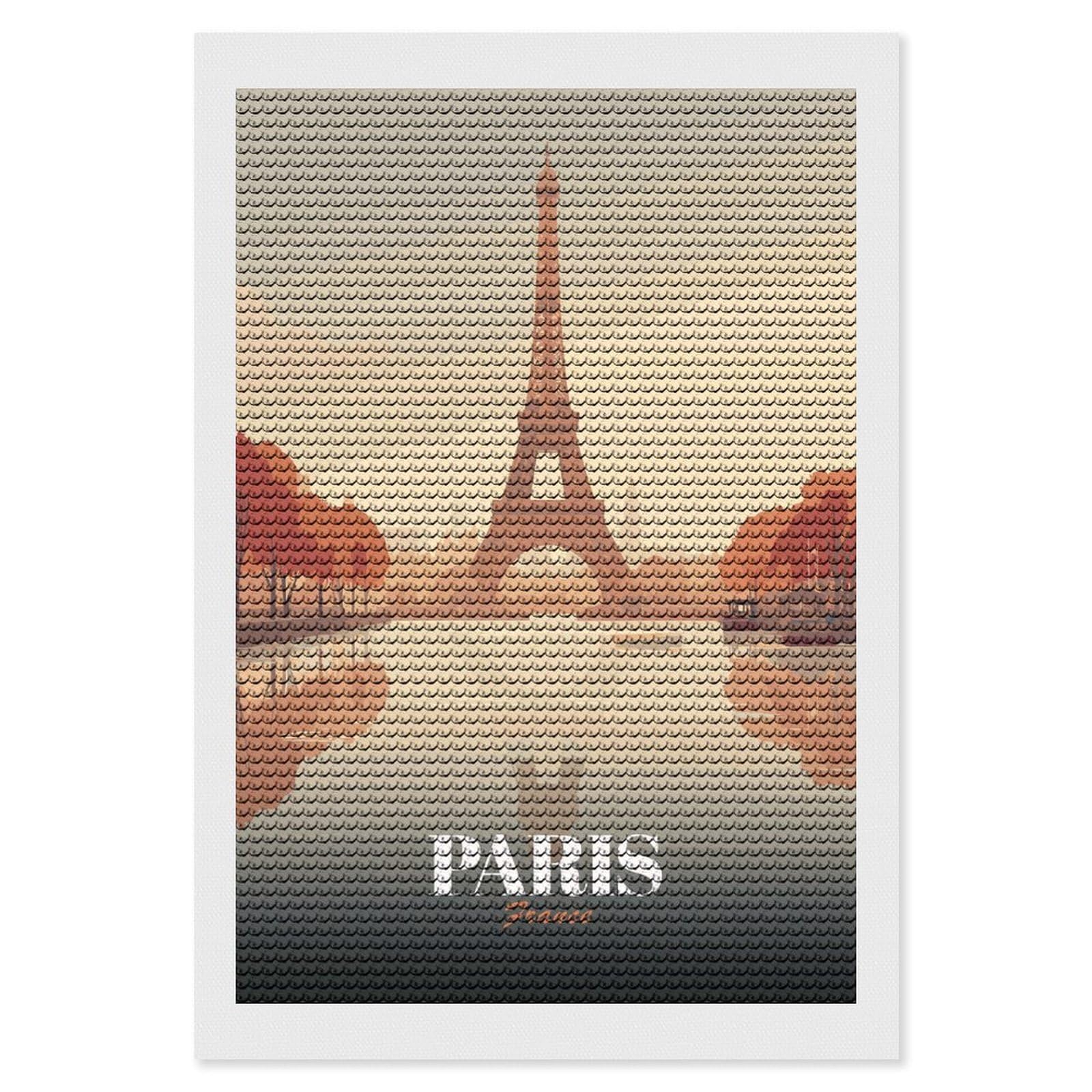 Junmoney Paris Eiffel Tower Travel (3) Full Drill Diamond Painting Kit 8"x12", for Teens, Adhesive Canvas, Bedroom Decor, Holiday Gift Idea