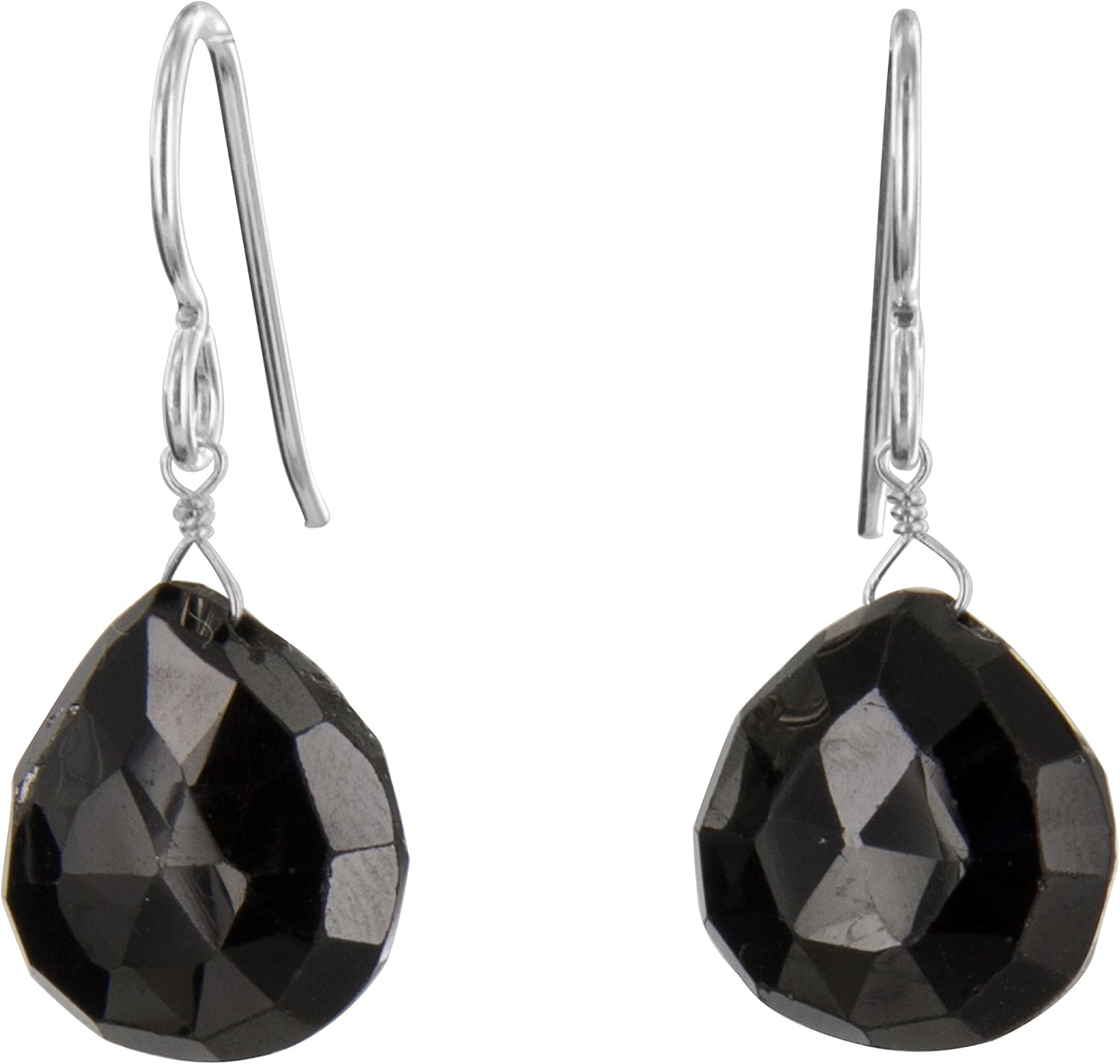 Large Black Spinel Briolette Gemstone Sterling Silver Dangle Drop Black Earrings